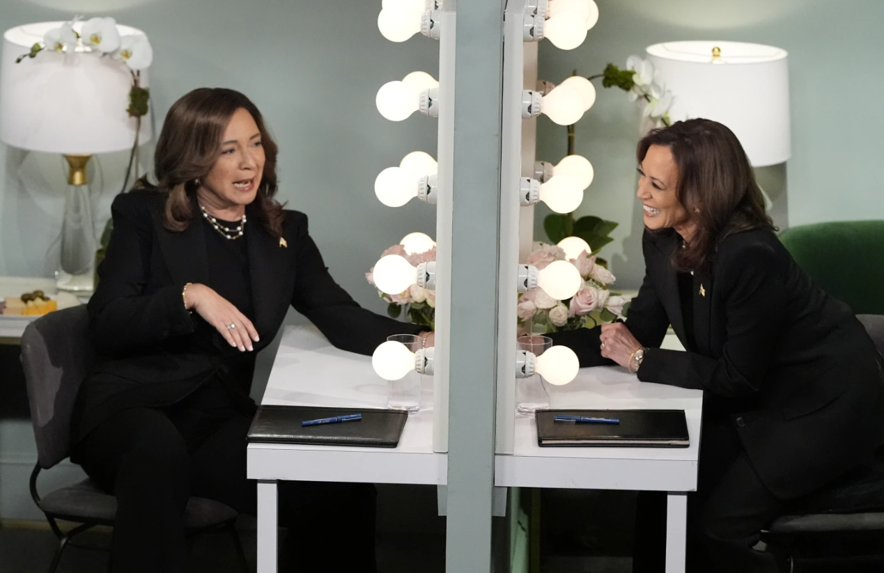 Democratic presidential candidate Kamala Harris, right, appears on NBC’s “Saturday Night Live” with Maya Rudolph, Saturday, Nov. 2, 2024 in New York.