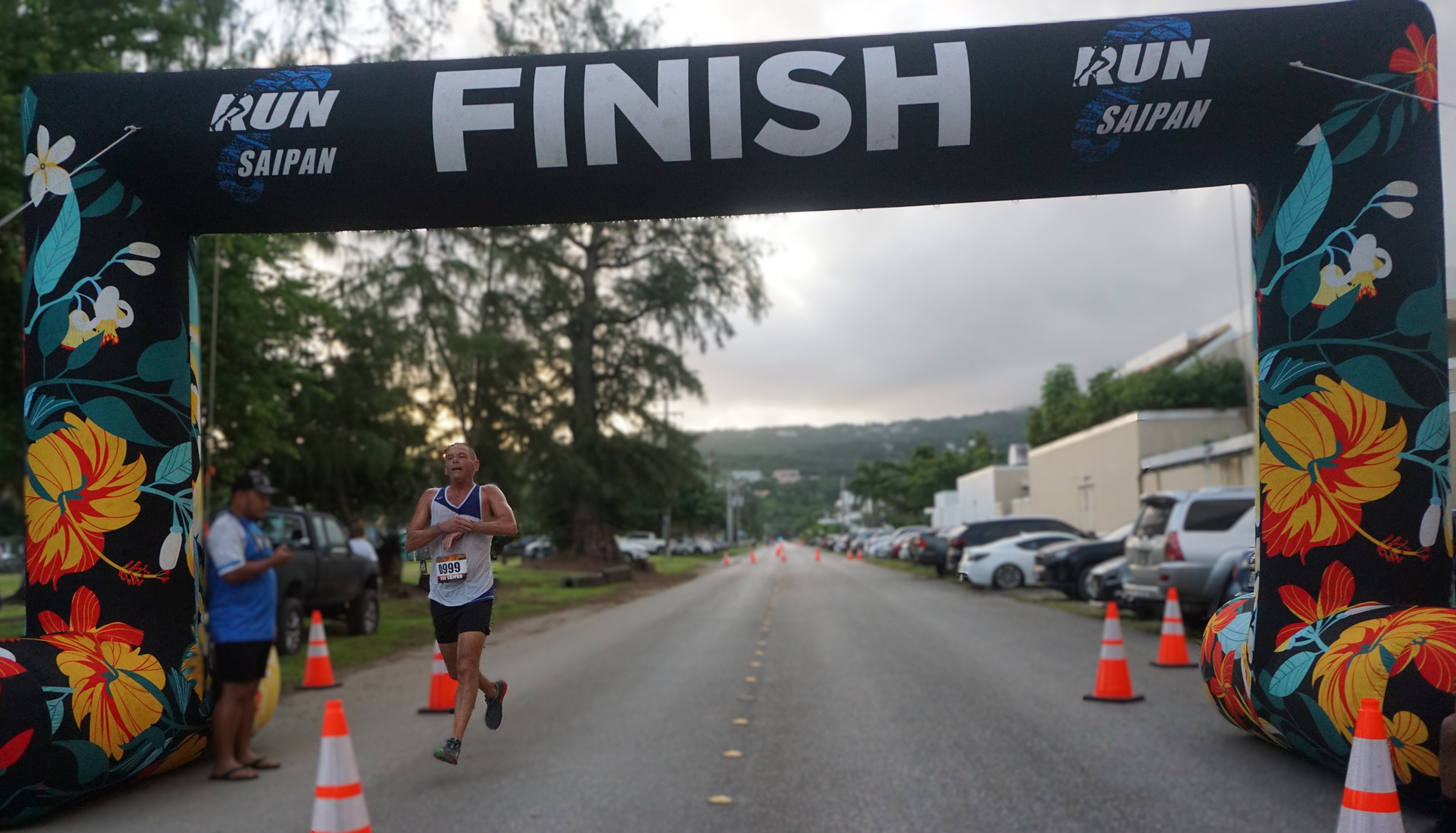 James Munnis finishes first in the veterans category of Run Saipan’s Veterans Day 5K 2024 at Micro Beach Monday morning.