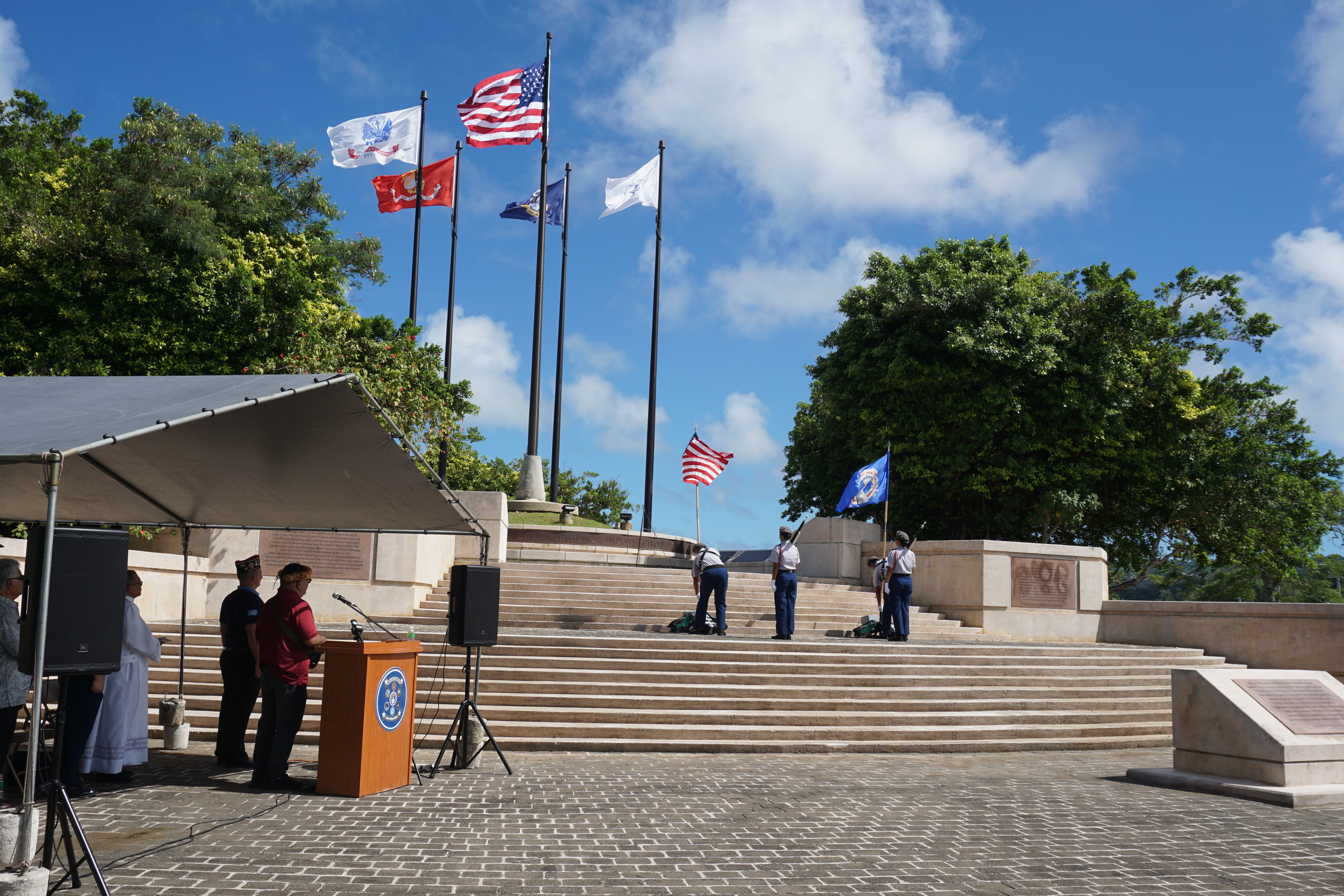 Saipan Southern High School Manta Ray Battalion cadets post the colors during the Veterans Day Ceremony at American Memorial Park on Monday. 