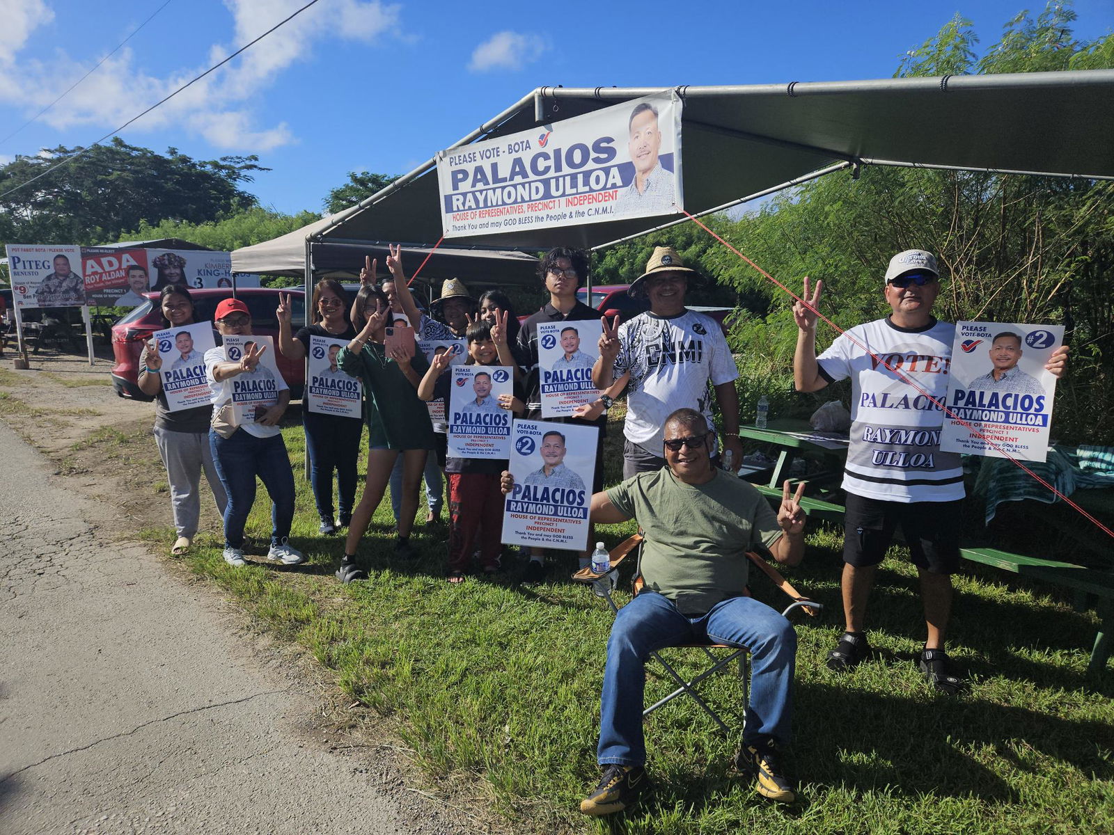 Independent Precinct 1 candidate of the House Raymond Palacios with supporters in Koblerville.