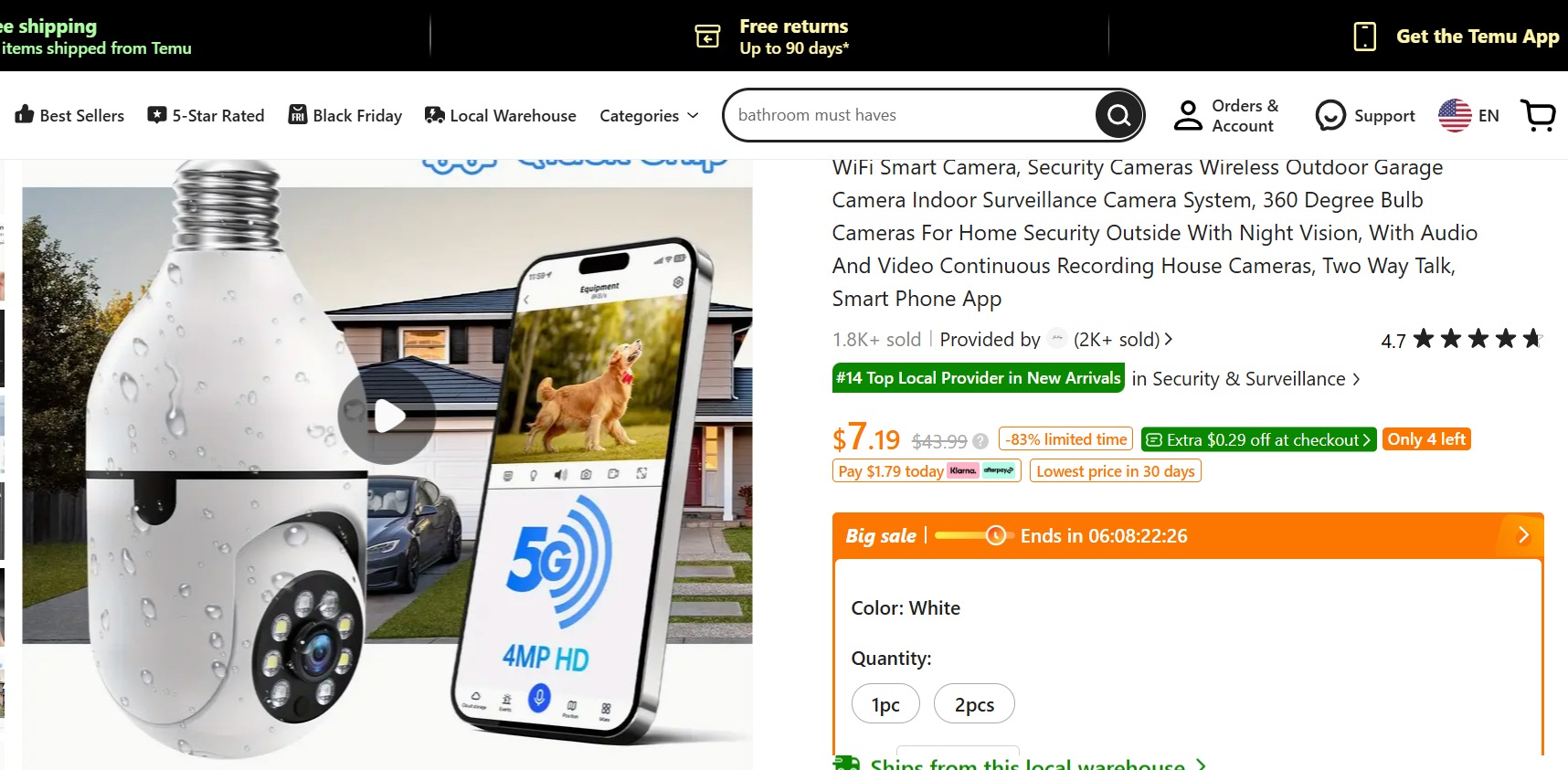 4mp light bulb security camera