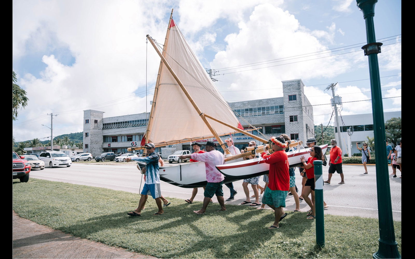 Animuyi was displayed for a time in the lobby of the Bank of Saipan as part of an exhibit of Chamorro and Carolinian maritime traditions, followed by a public ceremony that ended with members of the canoe sailing community carrying Animuyi to the lagoon for her launch. 