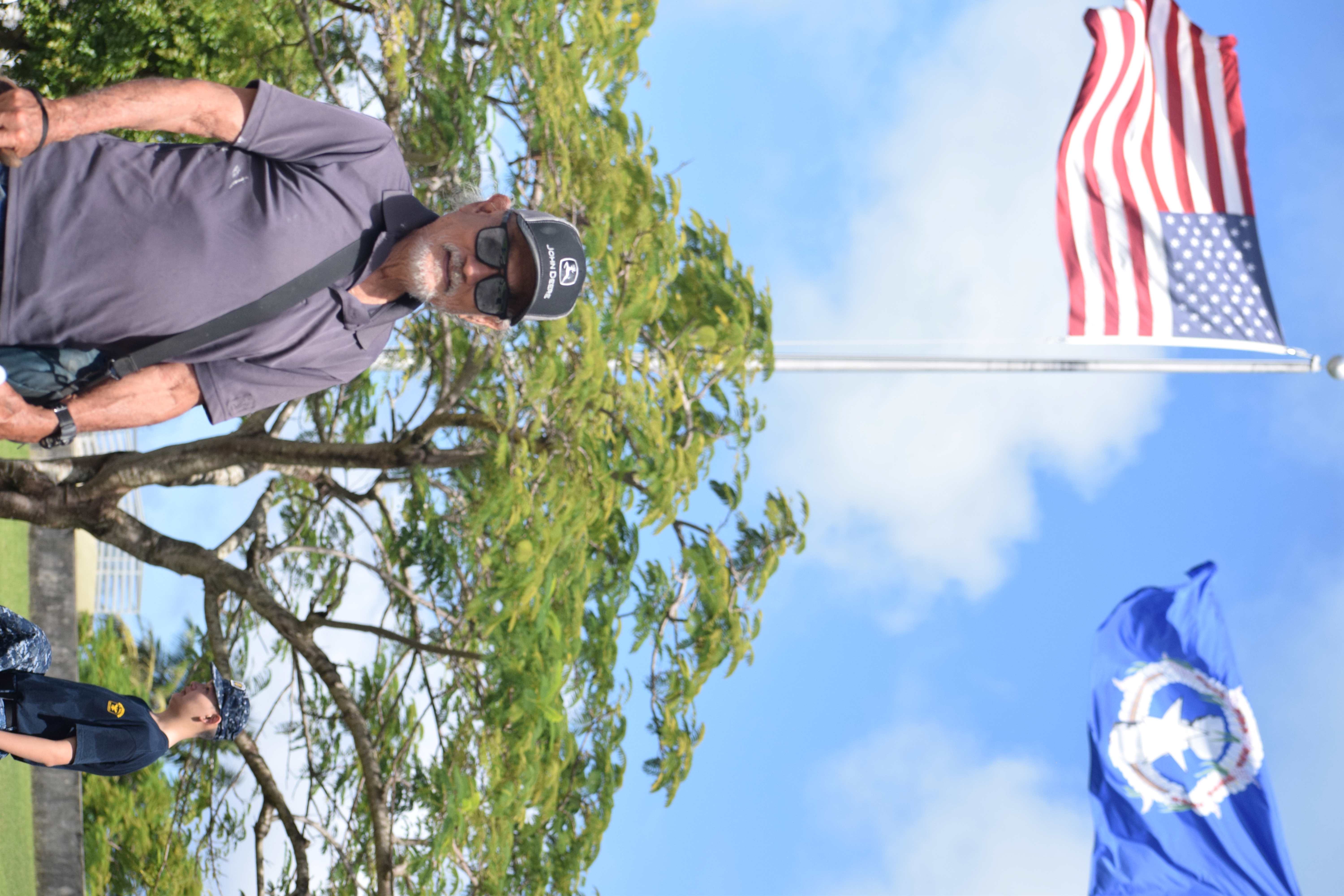 Juan Reyes, a retired U.S. Army soldier, poses for a photo during the Veterans Day ceremony at American Memorial Park on Monday, Nov. 11, 2024.