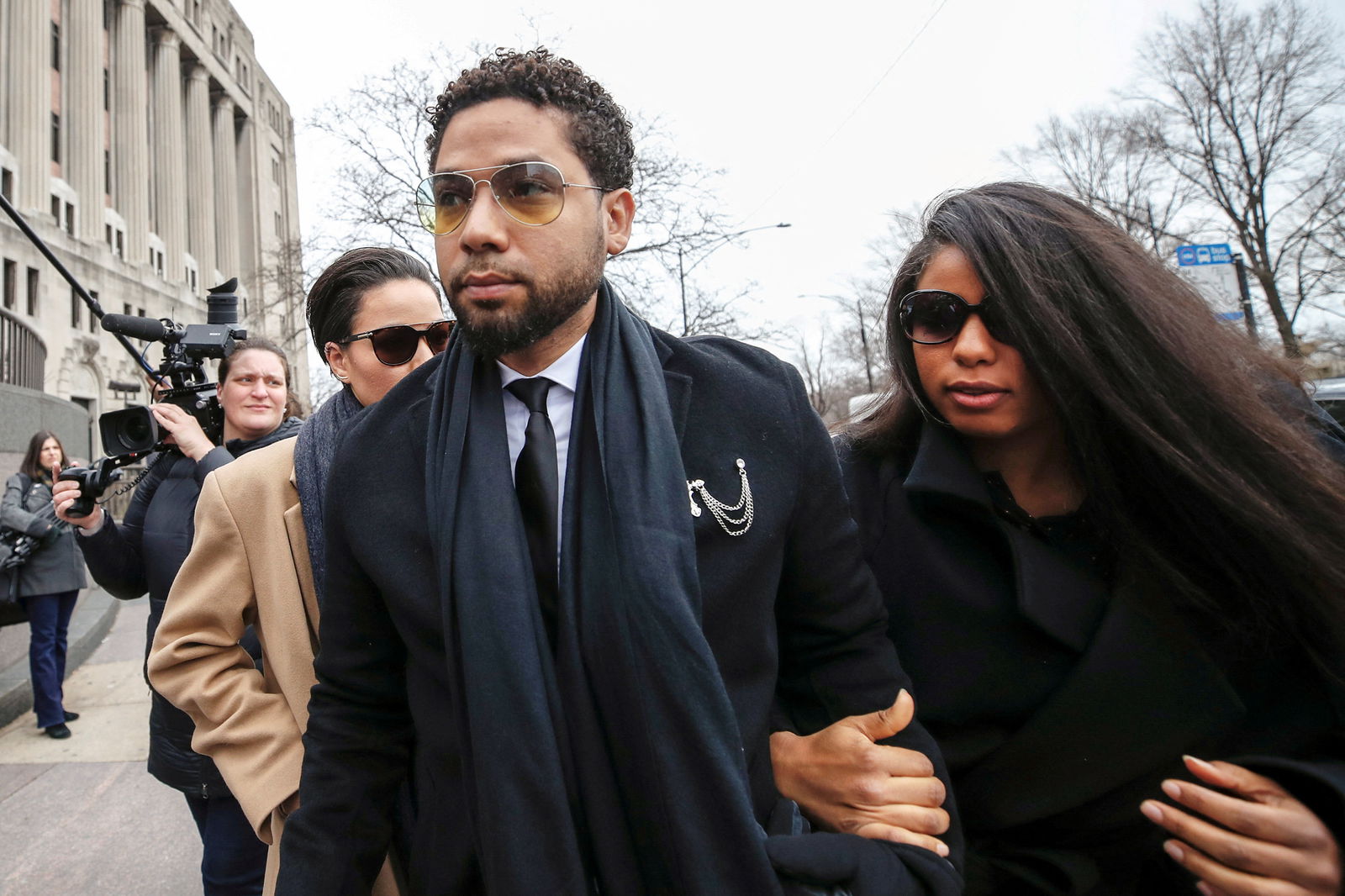 Former "Empire" actor Jussie Smollett arrives at court for his arraignment on renewed felony charges in Chicago, Illinois, Feb. 24, 2020.