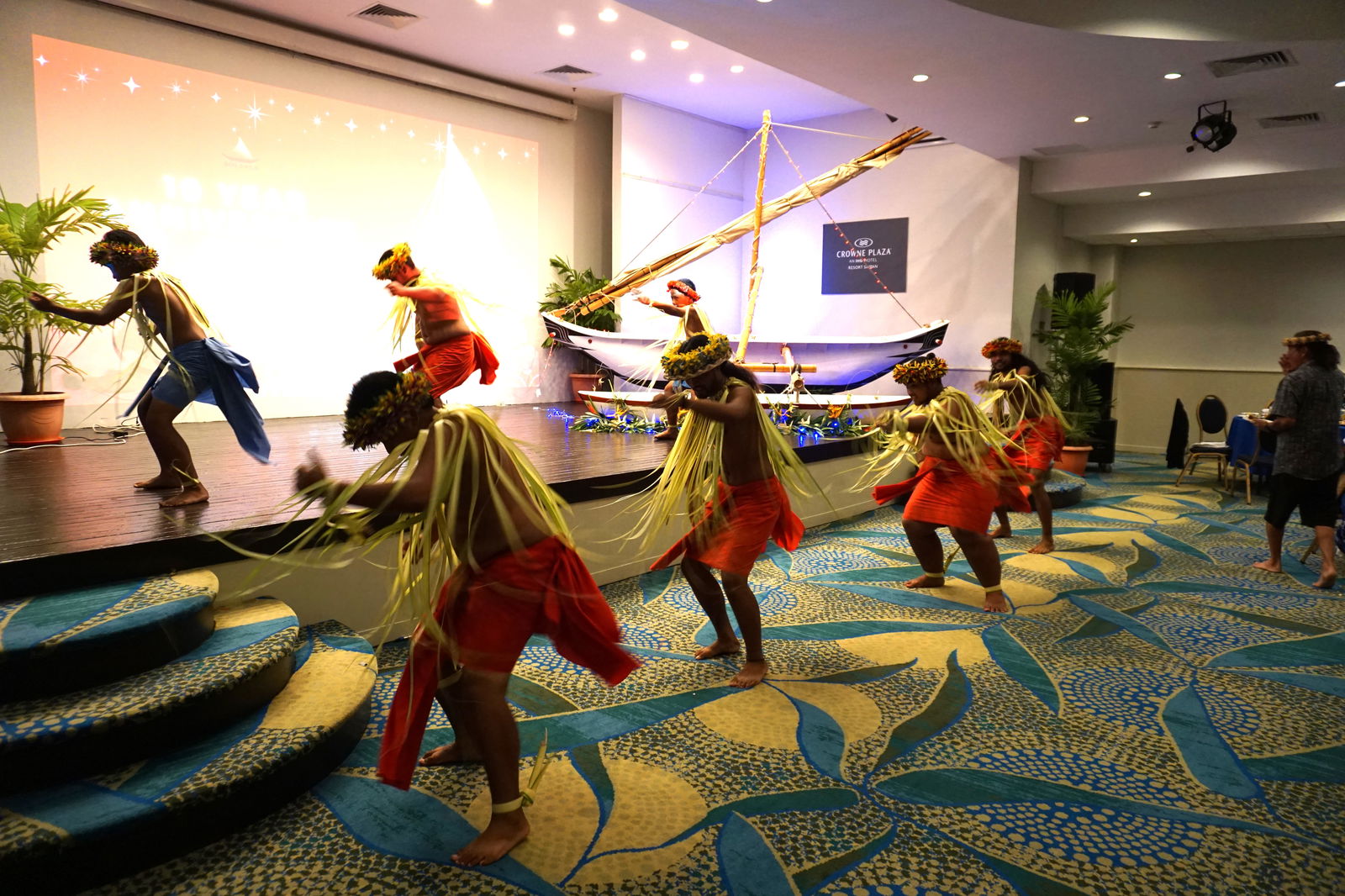 Carolinian performers showcase a cultural dance.