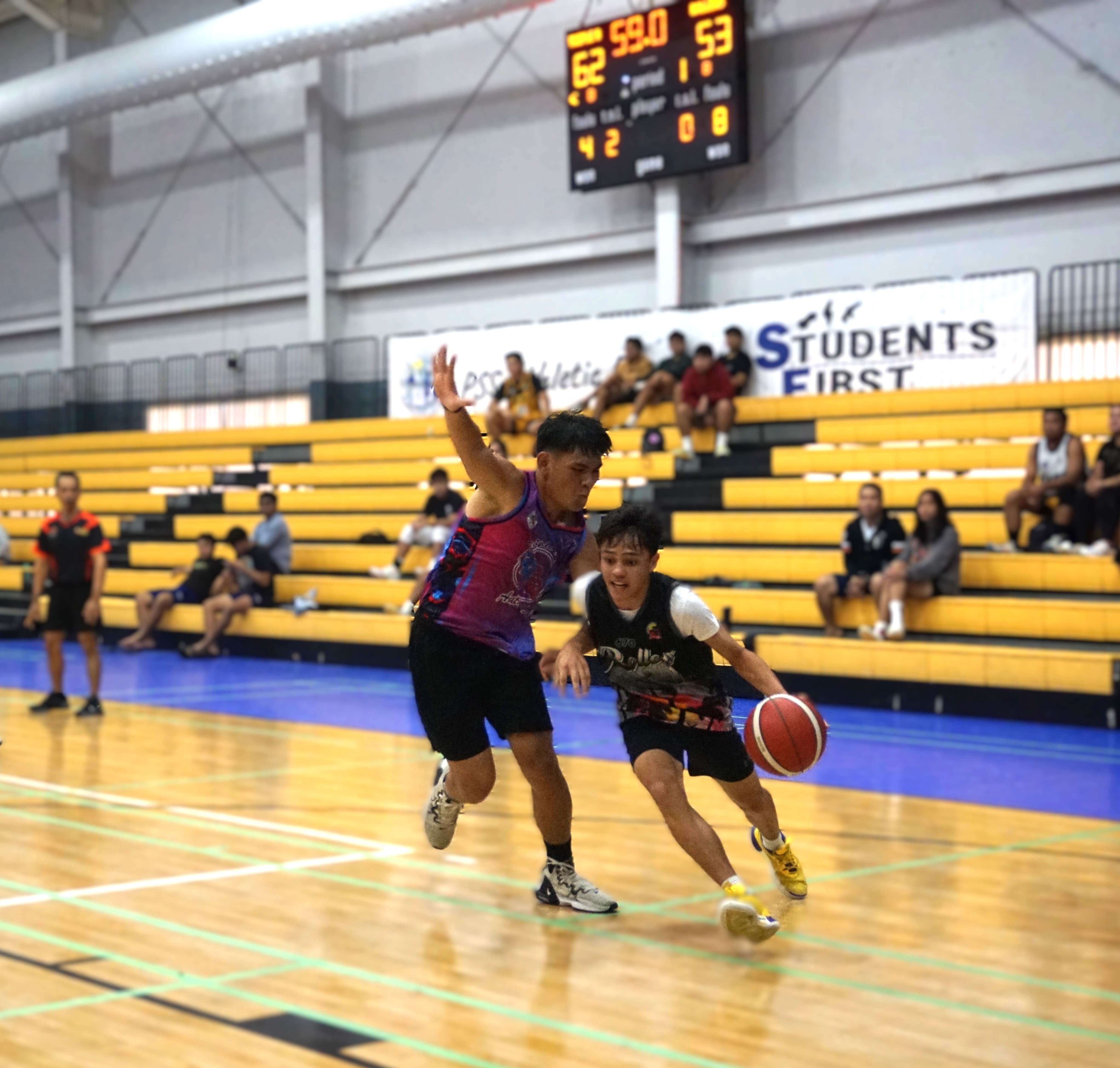 Triple R Auto Shop’s Jonald Gutierrez defends against 670 Rollers 2’s James Matsumoto during a U17 division game of the 2nd Saipan Magalahi Eagles Club – Saipan MagaHaga Lady Eagles Group Basketball Tournament at the Ada gym on Sunday.