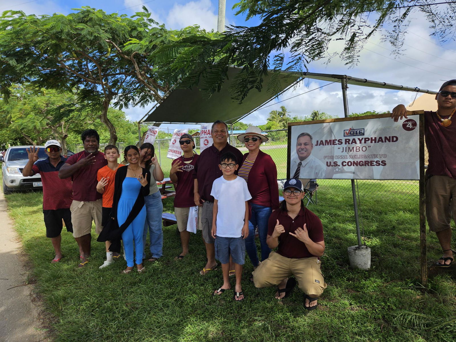 Independent U.S. delegate candidate James Rayphand and his supporters in Koblerville.