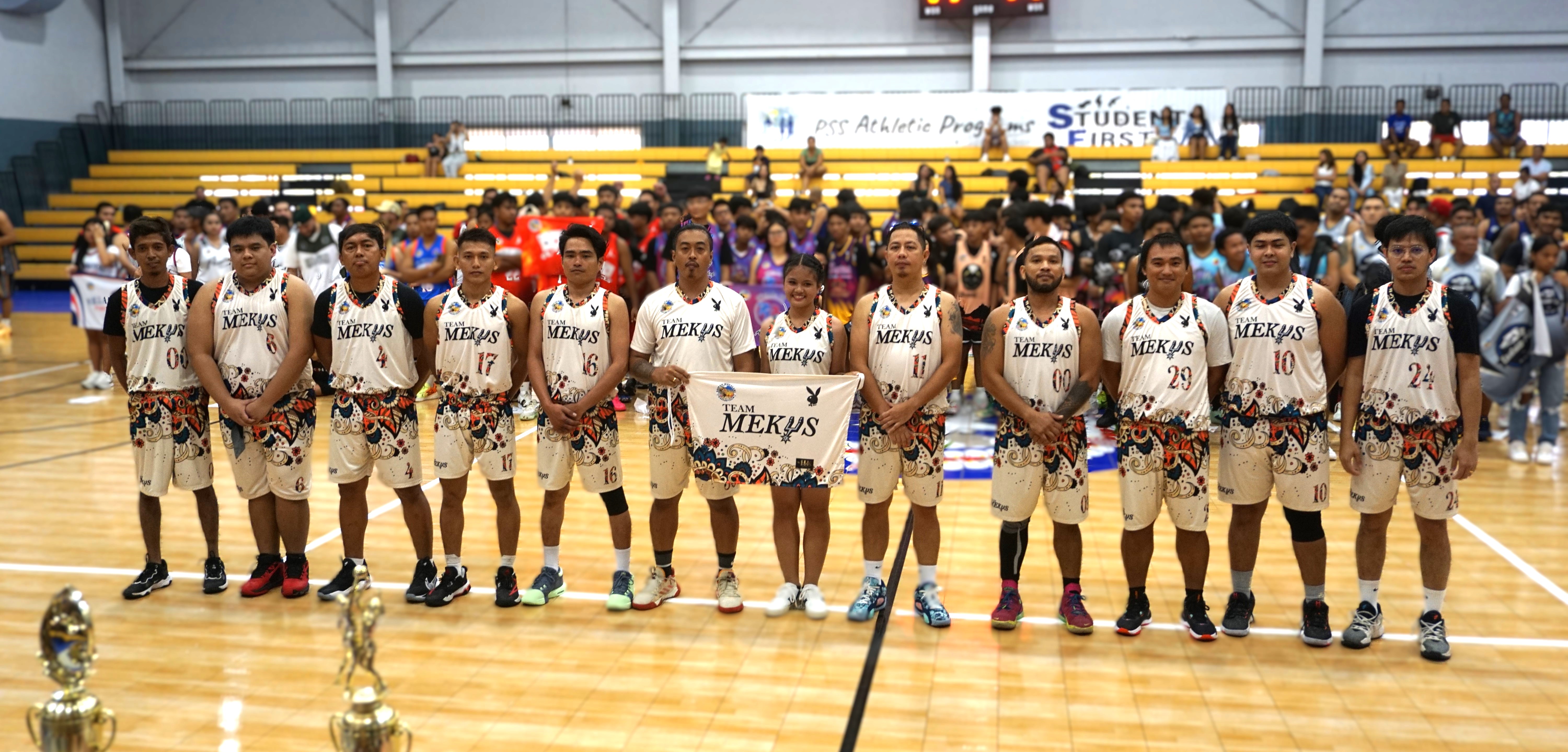 The players of Mekus pose for a group photo during the opening ceremony of the 2nd SMEC-SMLEG Basketball Tournament 2024 at the Ada gym on Sunday.