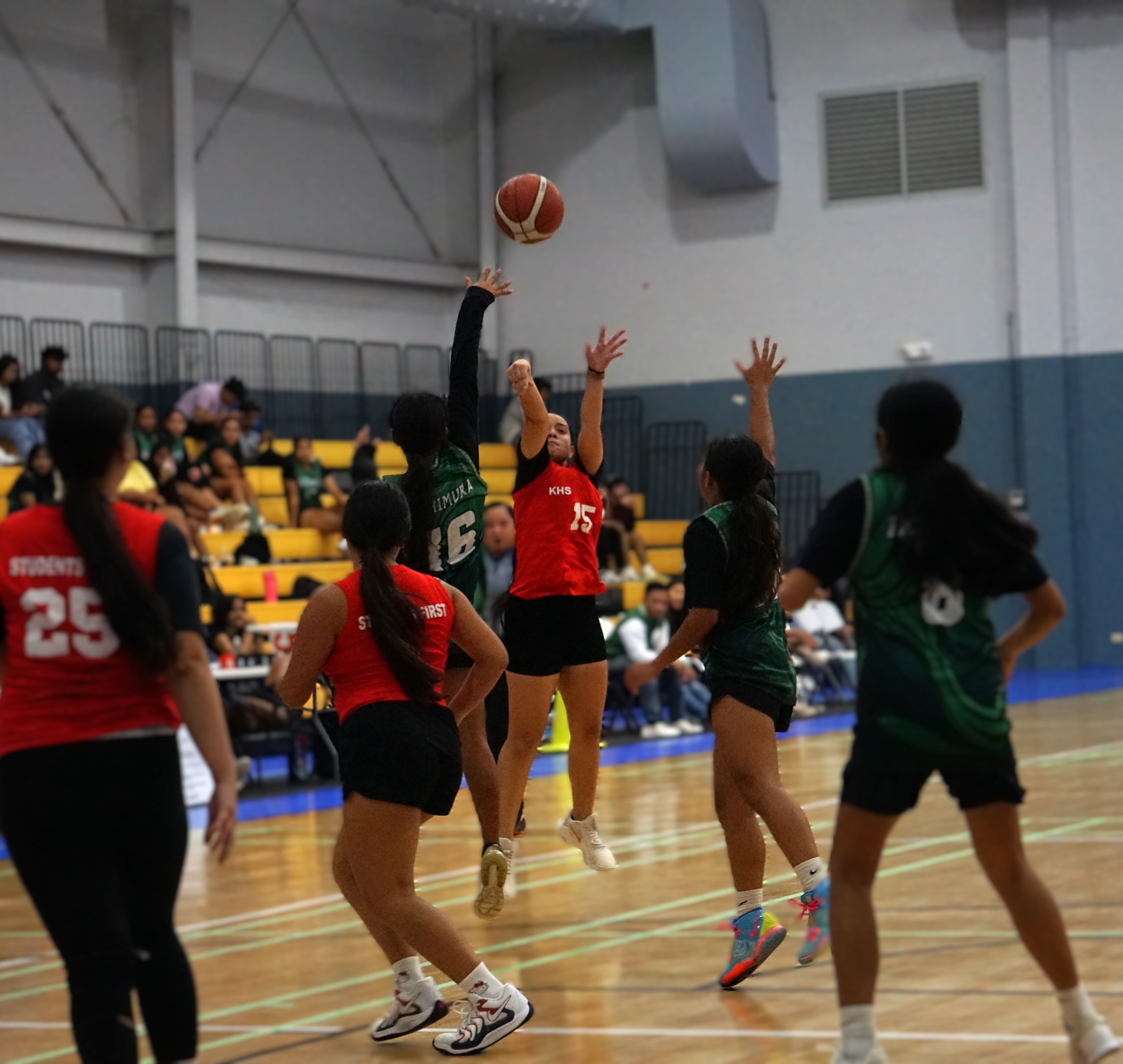 KHS' Irievana Hurst takes the contested three-point shot during a game against SSHS JV in the girls high school division of the PSS-NMIBF Interscholastic Basketball League SY24-25 at the Ada gym on Friday.