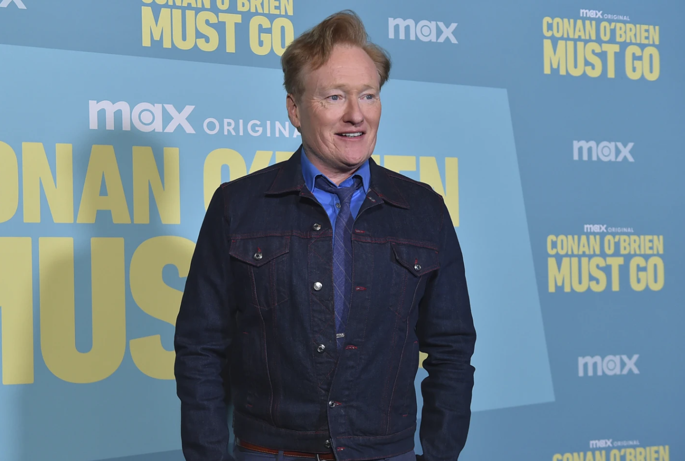 Conan O’Brien arrives at a photo call for “Conon O’Brien Must Go” in Los Angeles on April 16, 2024.
