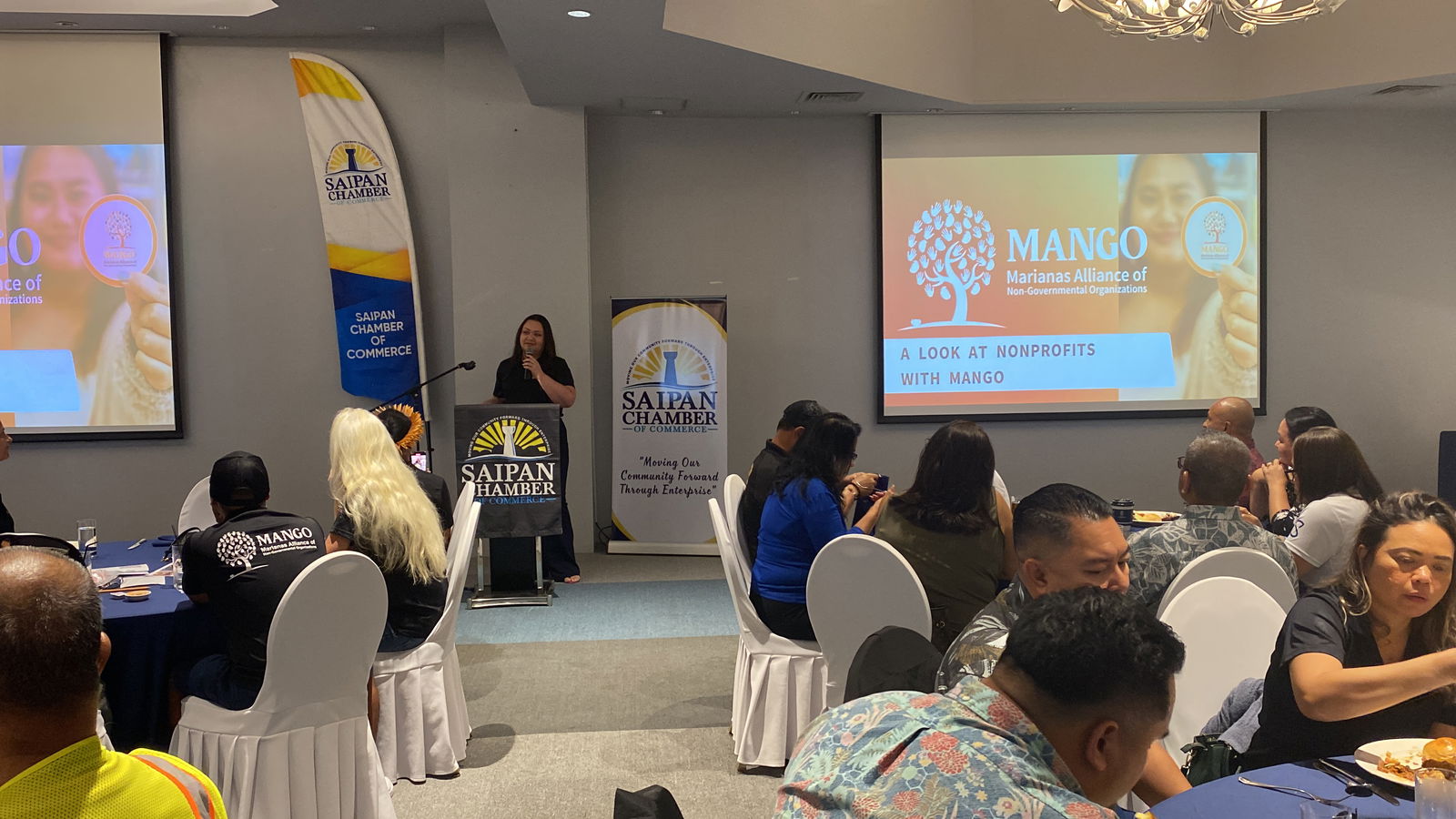 MANGO’s Shawna Babauta speaks during the Saipan Chamber of Commerce general membership meeting on Wednesday, Nov. 13, 2024 at Kensington Hotel.