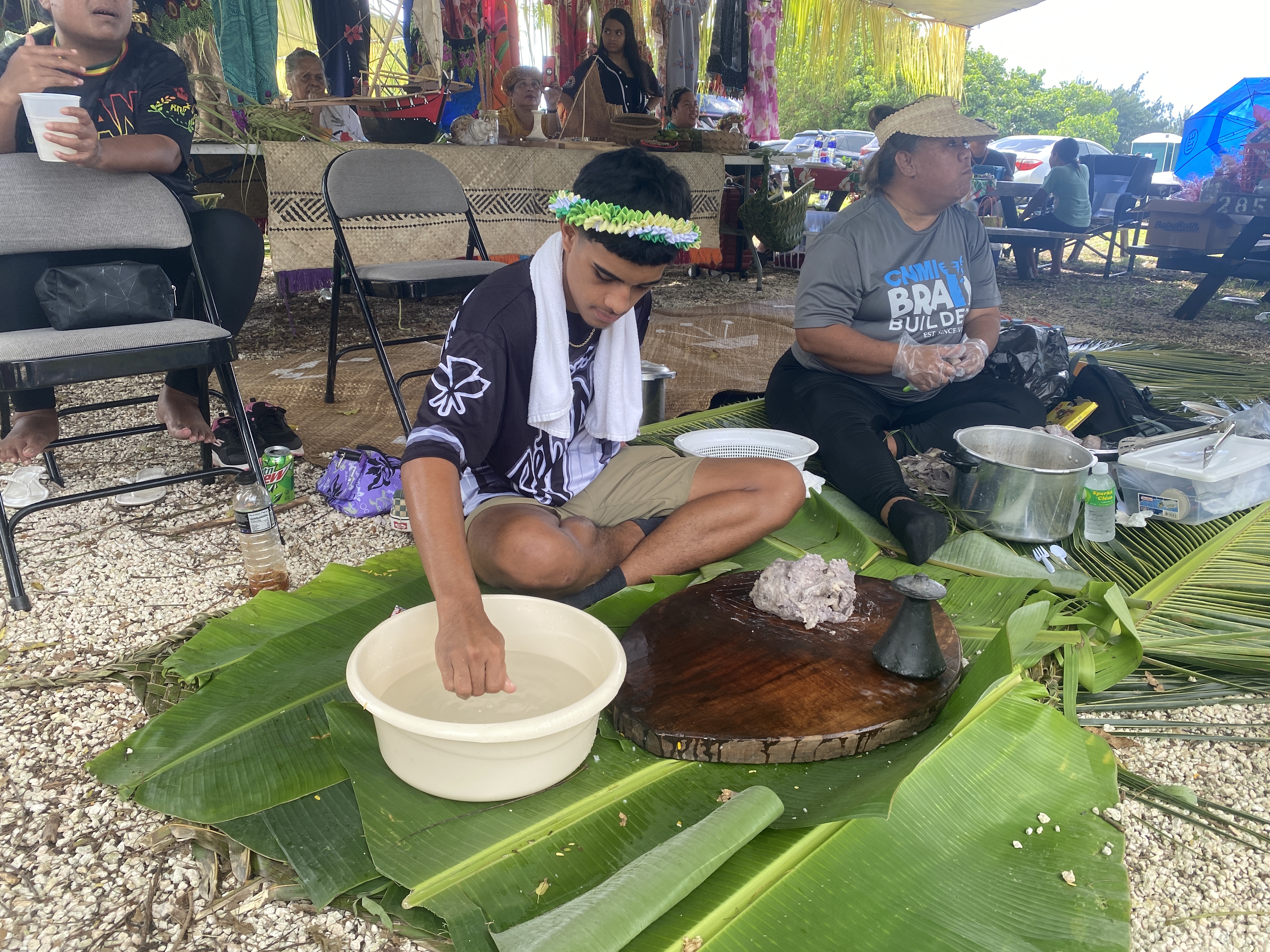 Arthy Luckymis from Kosrae pounds taro. 