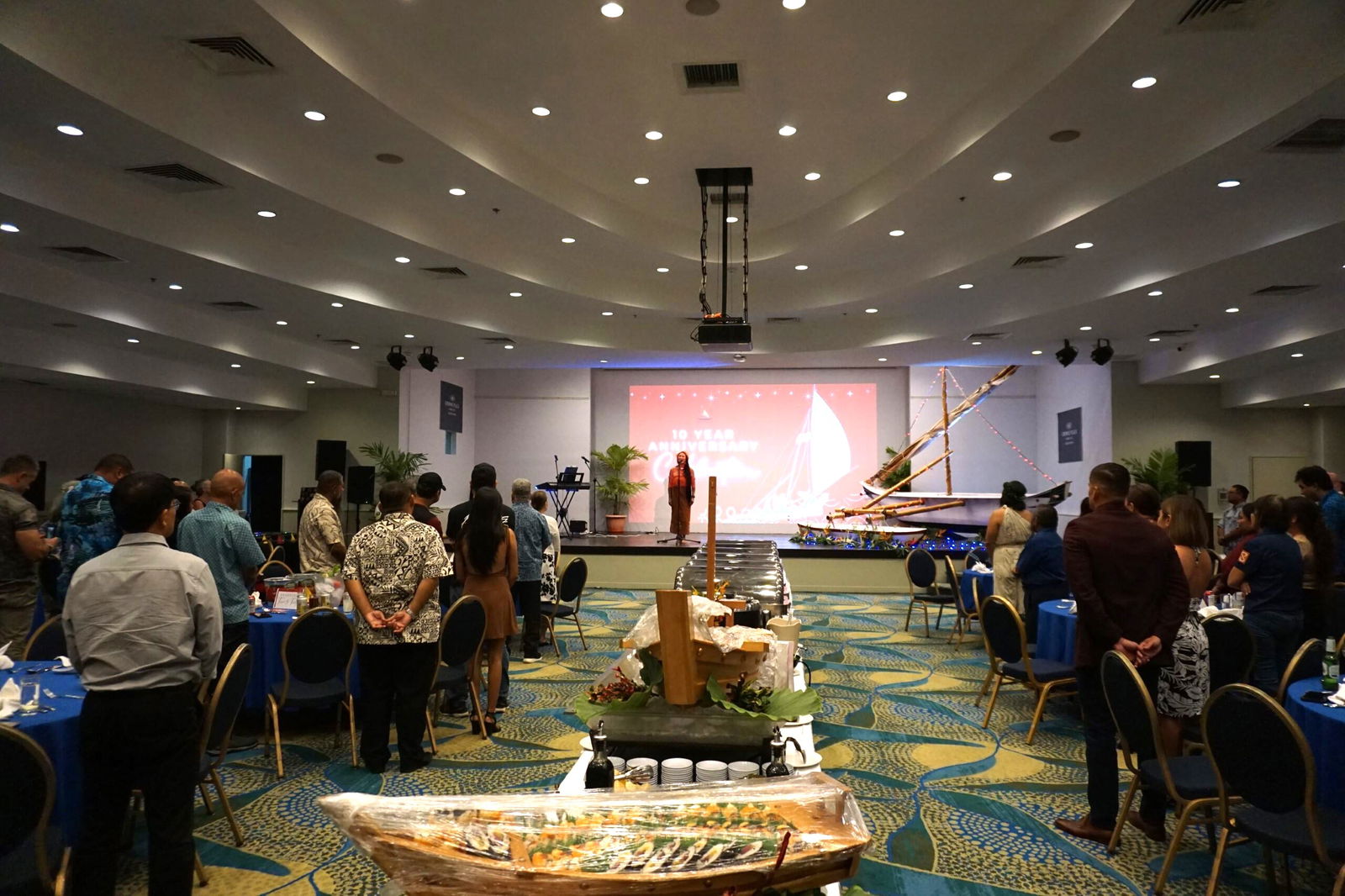 Frances Sablan, cultural practitioner, performs a traditional blessing at the 500 Sails gala fundraiser.