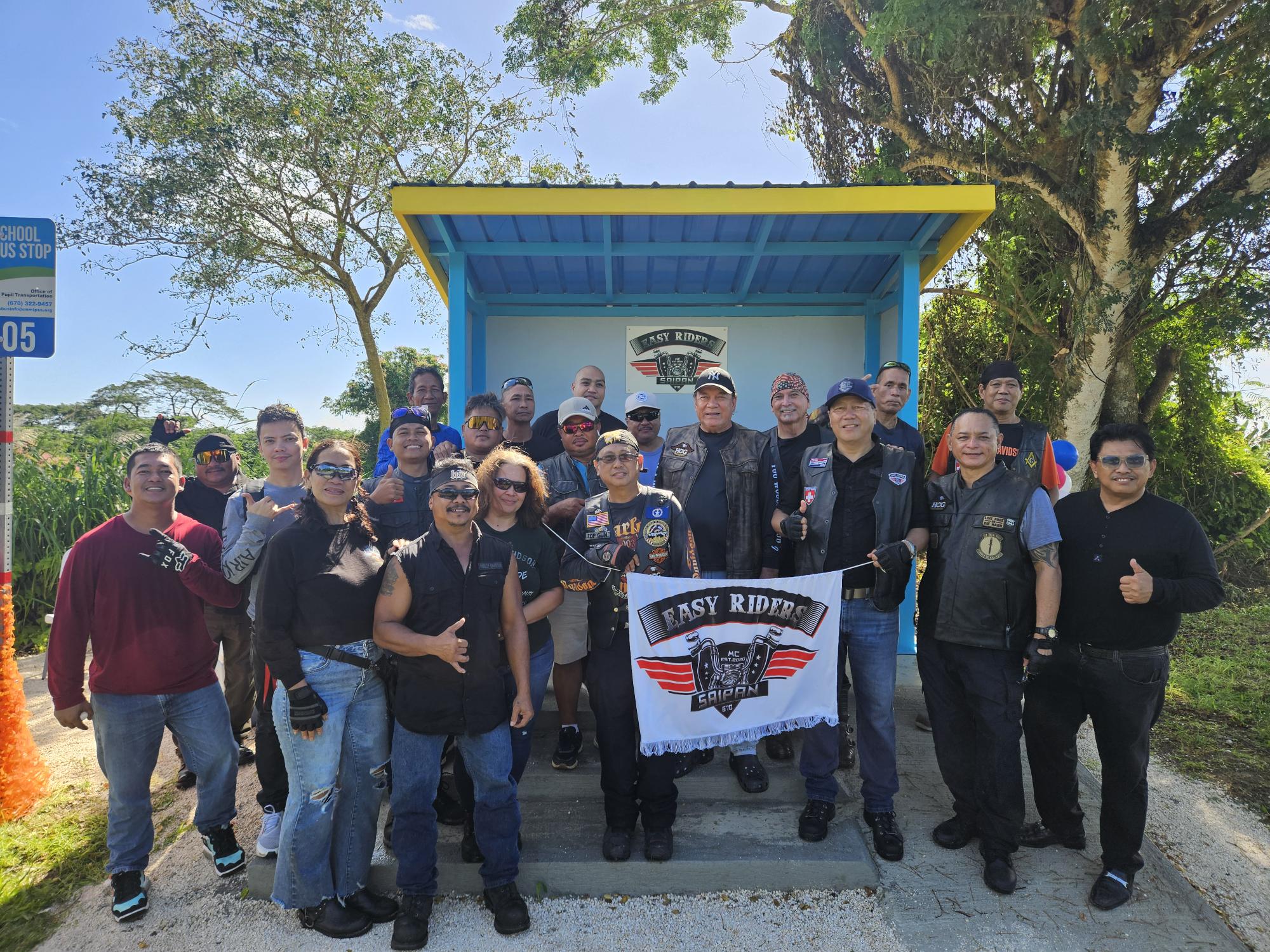 The Easy Riders Motorcycle Club of Saipan held a turnover ceremony on Saturday for a bus shelter that they constructed in San Vicente.