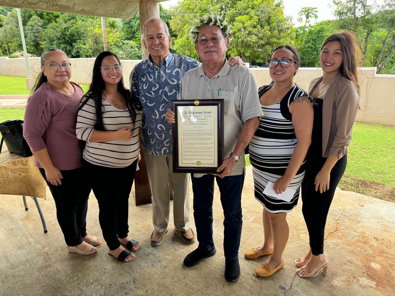 U.S. Congressman Gregorio Kilili Camacho Sablan, third left, with local agriculturist Isidoro Tudela Cabrera, his sister Saipan and Northern Islands Municipal Council member Carmen Cabrera Pangelinan, left, and daughters, Antonette Esco, Shani Joy and granddaughter Isa.