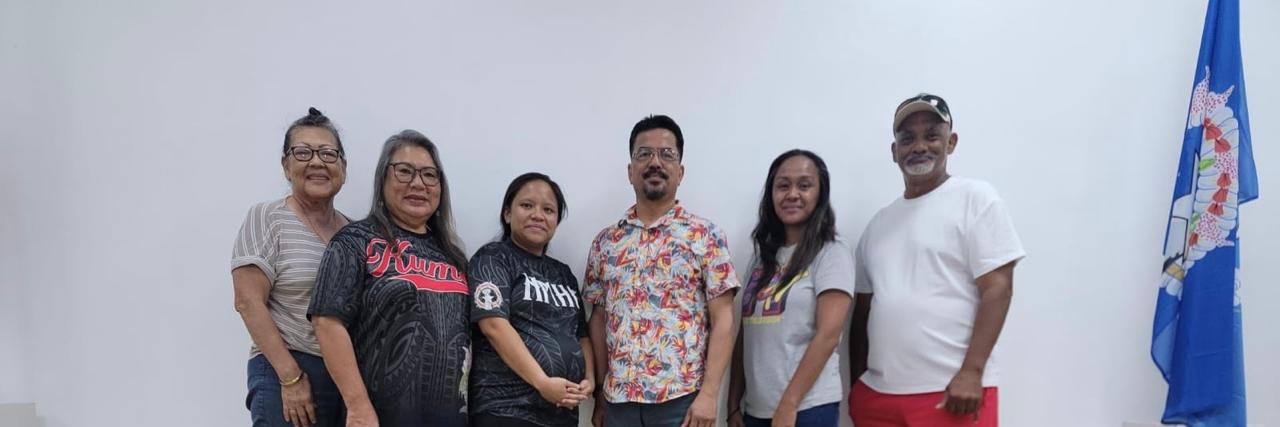 From left, Peding Tenorio, treasurer; Annie Flores, vice president; Lina Aguon, player agent; Ray Yumul, president; Chicha Canrera, secretary; and Mike “Rock” Guerrero, safety officer, pose for a group photo as the new board members of the Saipan Little League for the 2025 season.