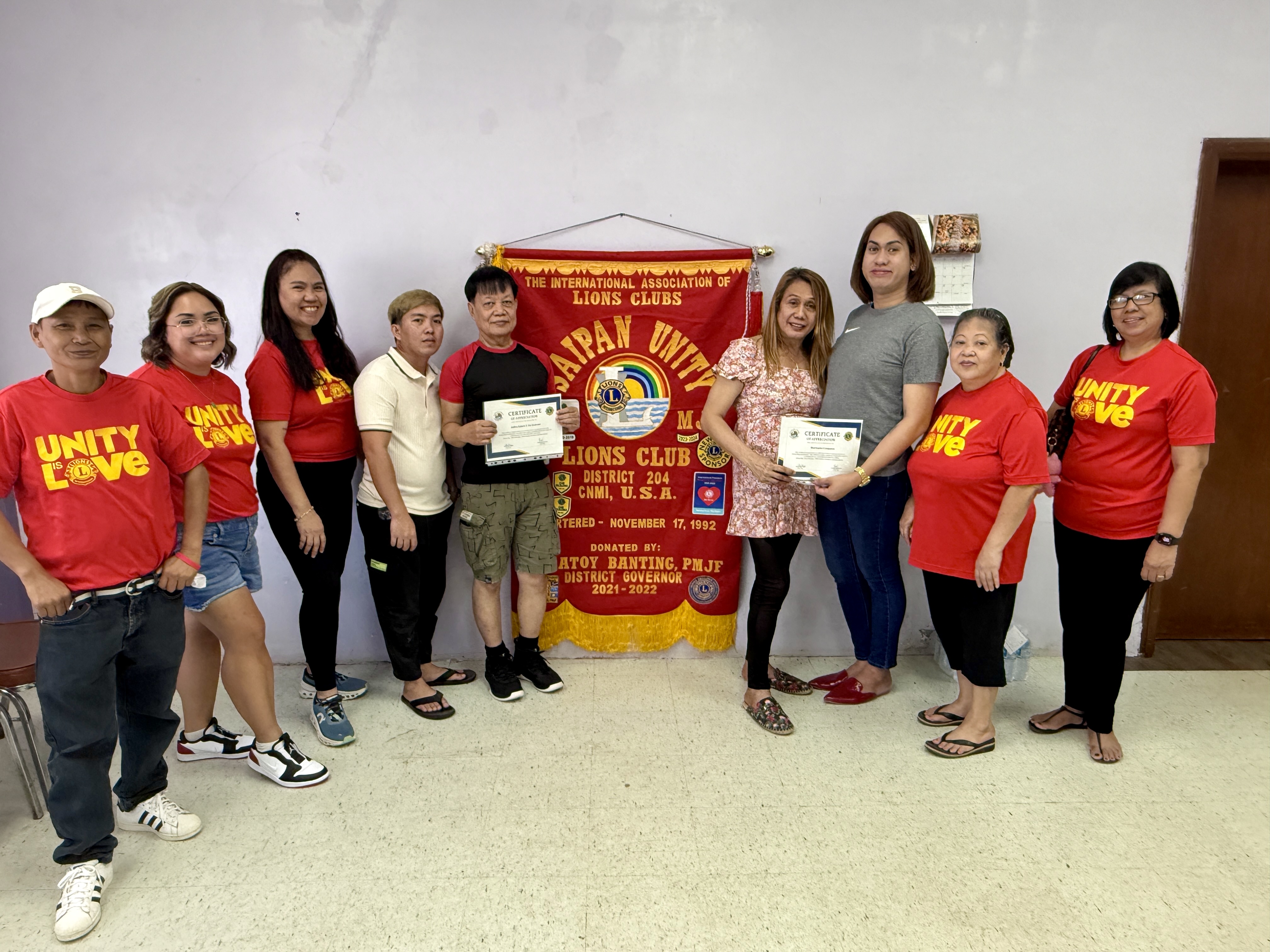 The Saipan Unity Lions Club awards certificates of appreciation to the volunteer beauticians, barber and masseur.