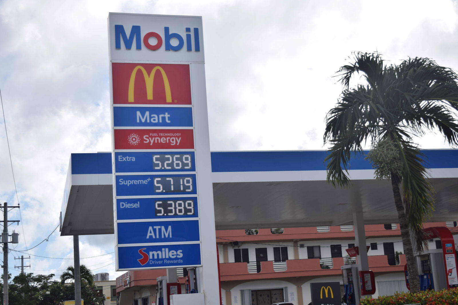 Mobil Oil Marianas on Beach Road in Garapan displays its new fuel prices.