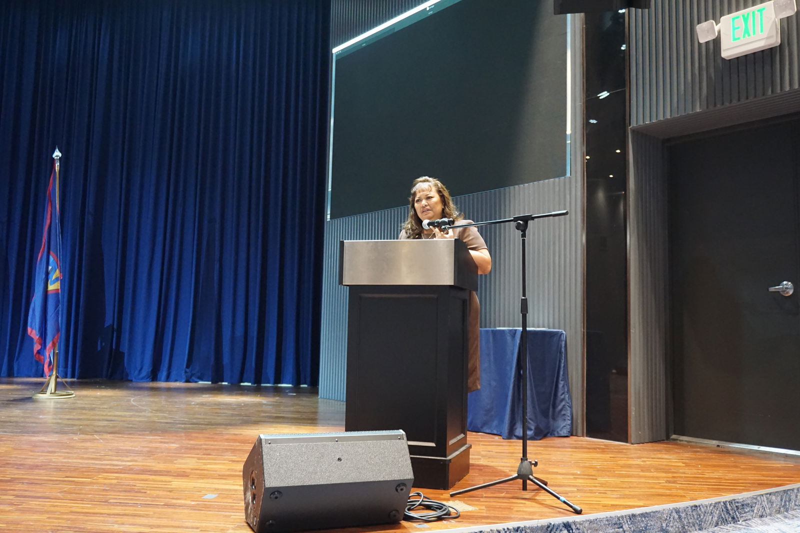 Sen. Celina Babauta delivers an emotional speech at her son’s commissioning