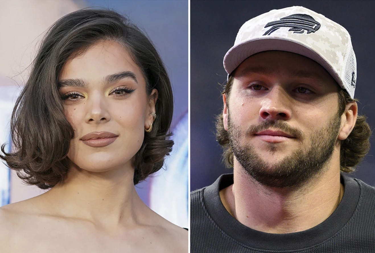 This combination of photo shows Hailee Steinfeld and Josh Allen.