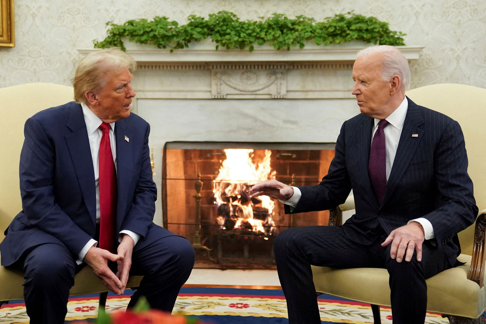 President Joe Biden meets with President-elect Donald Trump in the Oval Office at the White House in Washington, D.C., Nov. 13, 2024.