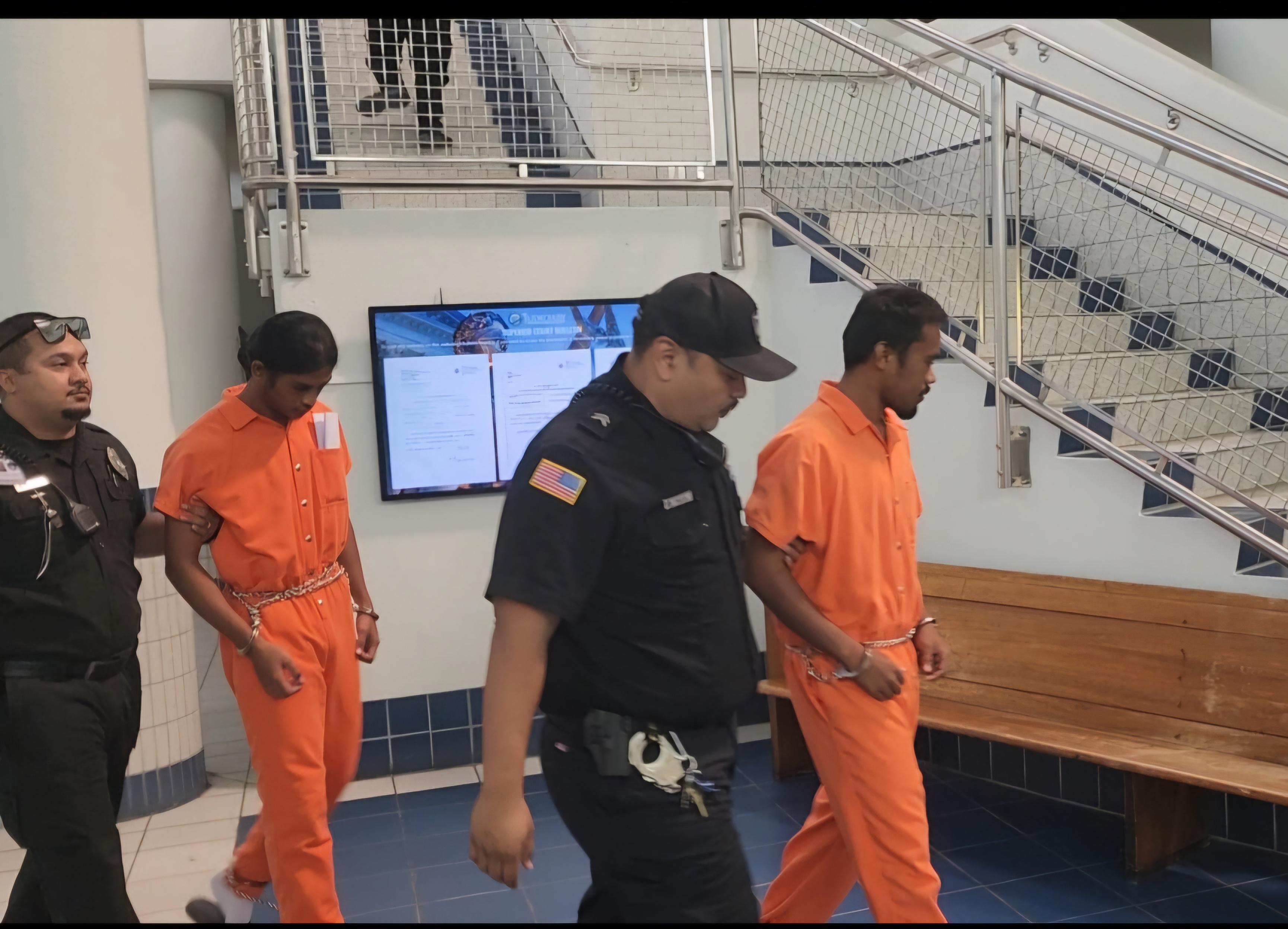 Jay Billy, 20, and JR Tipengeni, a.k.a., “Awatan,” 19, are escorted by Corrections officers at the local courthouse for a bail hearing on Dec. 16, 2024.