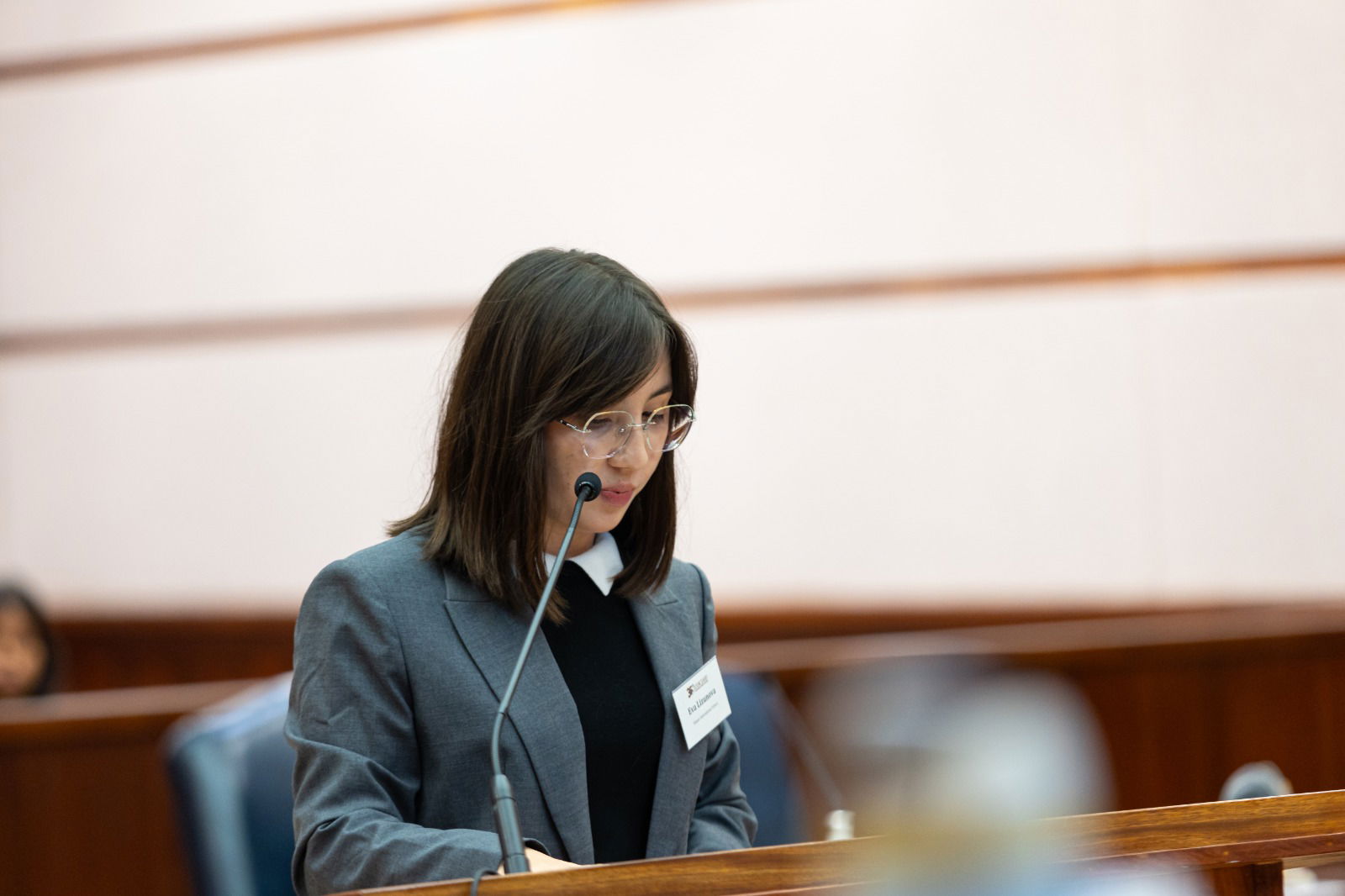 Saipan International School student advocate Eva Lizunova looks at her notes during an appellate hearing on Tuesday.