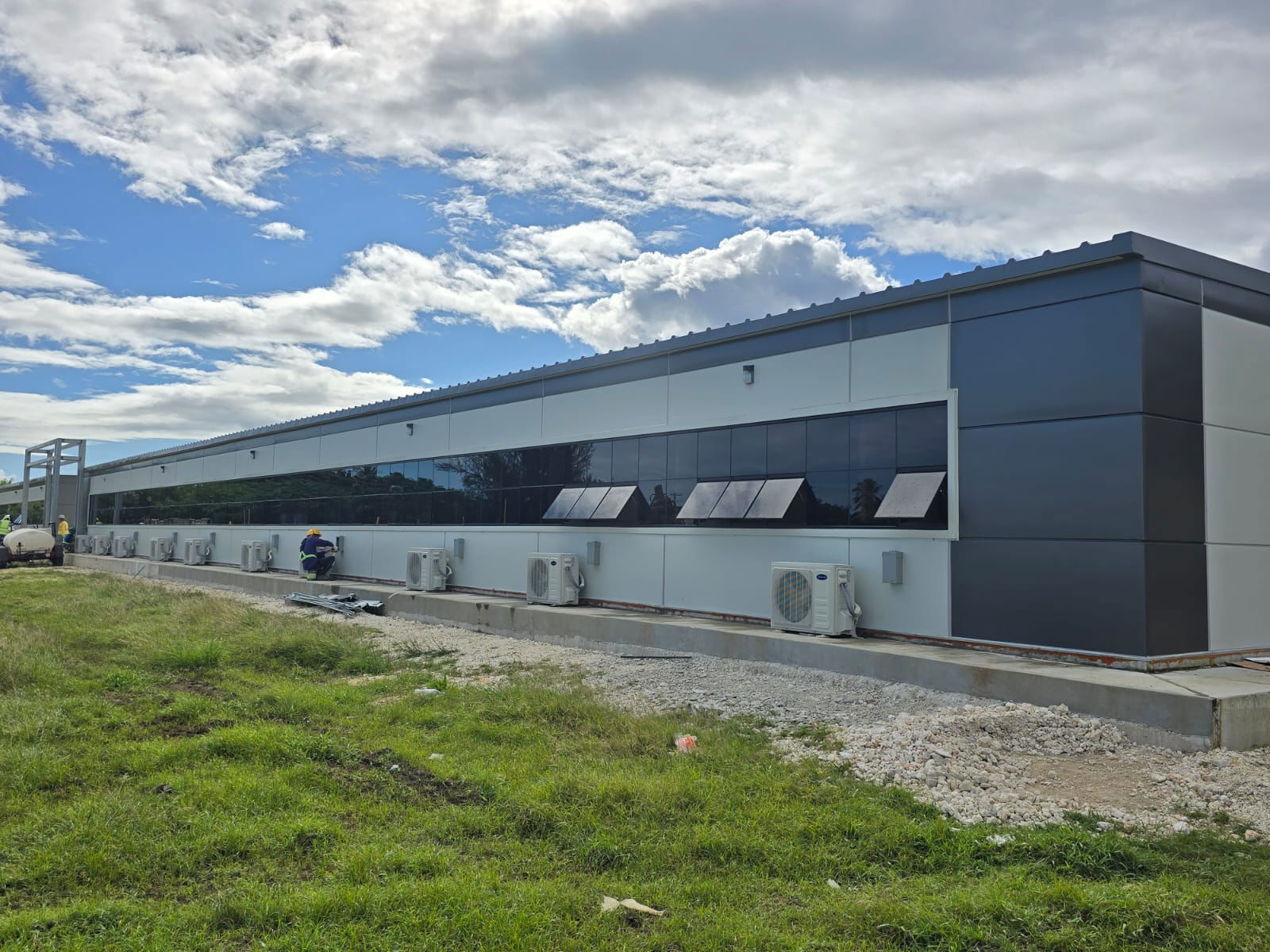The facade of Hopwood’s modular classroom building.