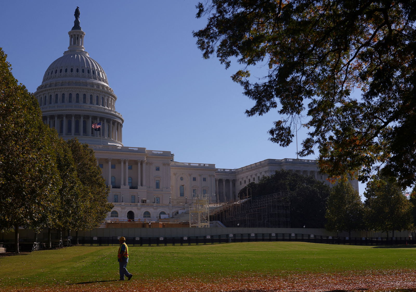 The inaugural platform is seen under construction in front of the U.S. Capitol in Washington, D.C. on Oct. 31, 2024.