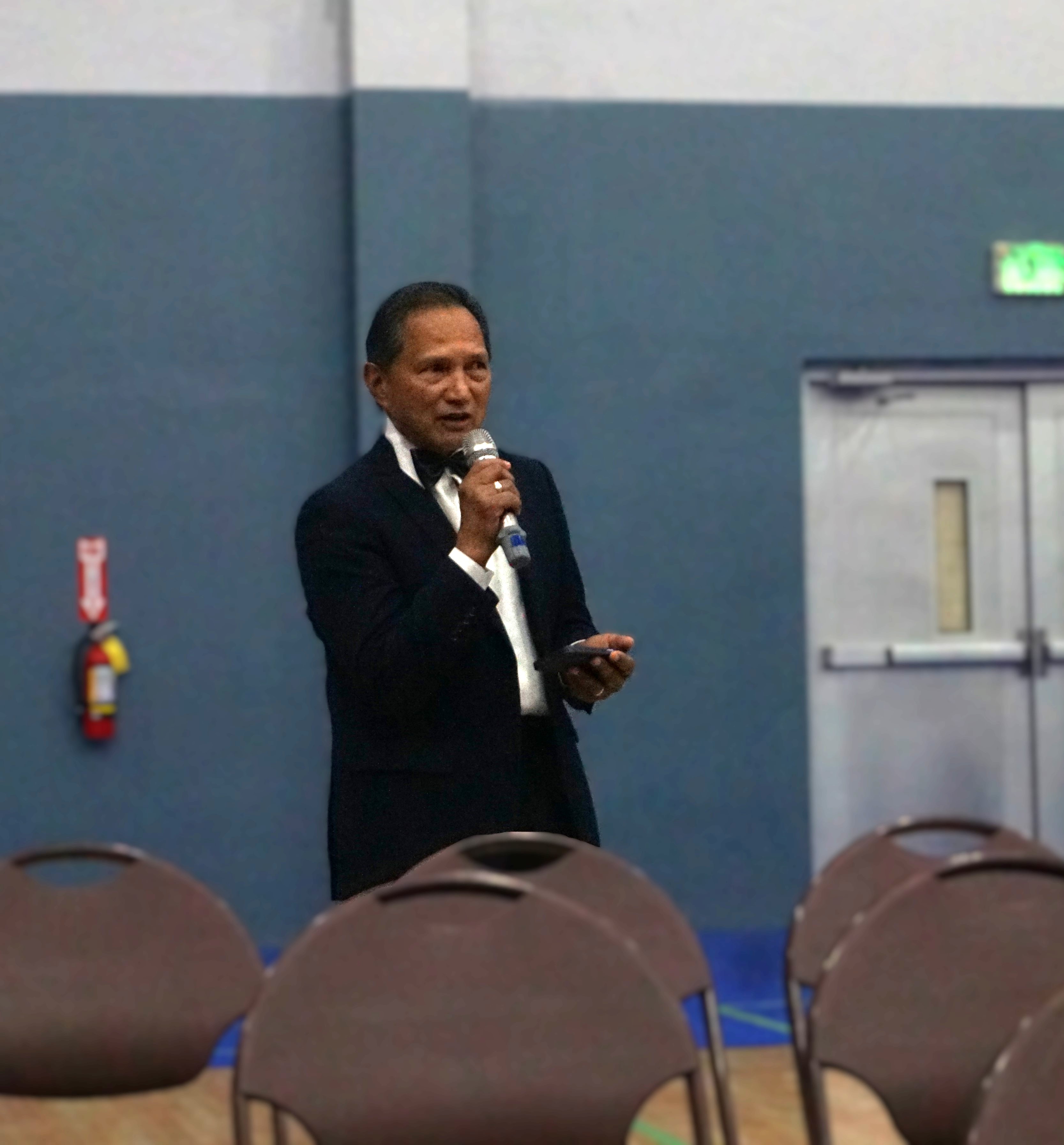 Announcer Al Cabael introduces the fighters during the 1st Annual Box CNMI hosted by his production company at the Gilbert C. Ada Gymnasium in Susupe on Saturday.