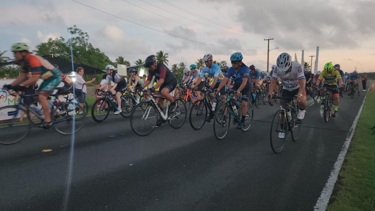 Cyclists take off to take on the challenge of Hell of the Marianas century cycle in Saipan on Dec. 7, 2024. The race attracted 160 bikers from 10 countries and territories to take on 4,900 feet of ascents and descents.