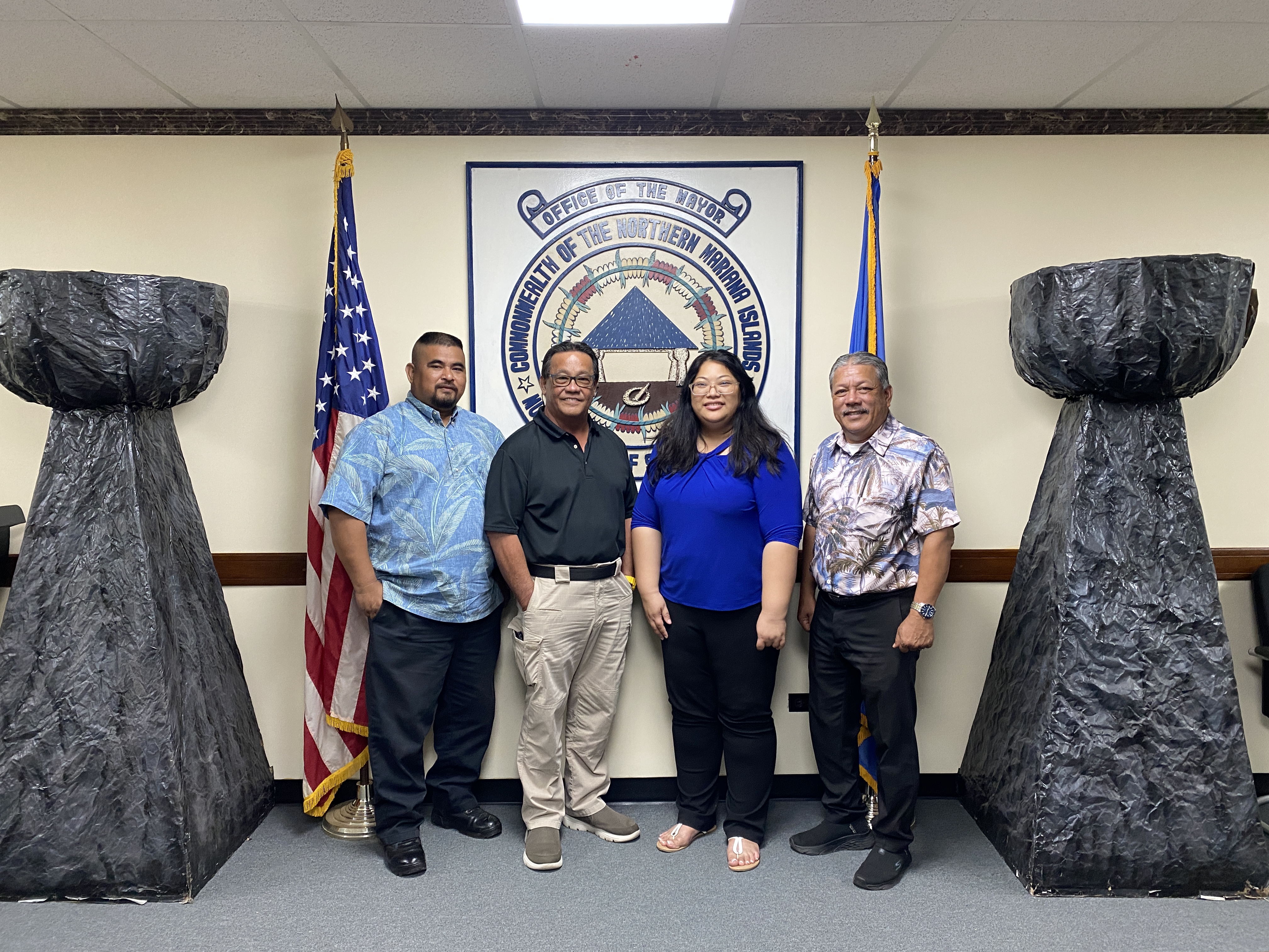 From left Val Taisakan, mayor of the Northern Islands; R.B. Camacho, mayor of Saipan; Aubry Hocog, mayor of Rota; and Edwin Aldan, mayor of Tinian, pose after the first meeting of the Association of Northern Mariana Islands Mayors.