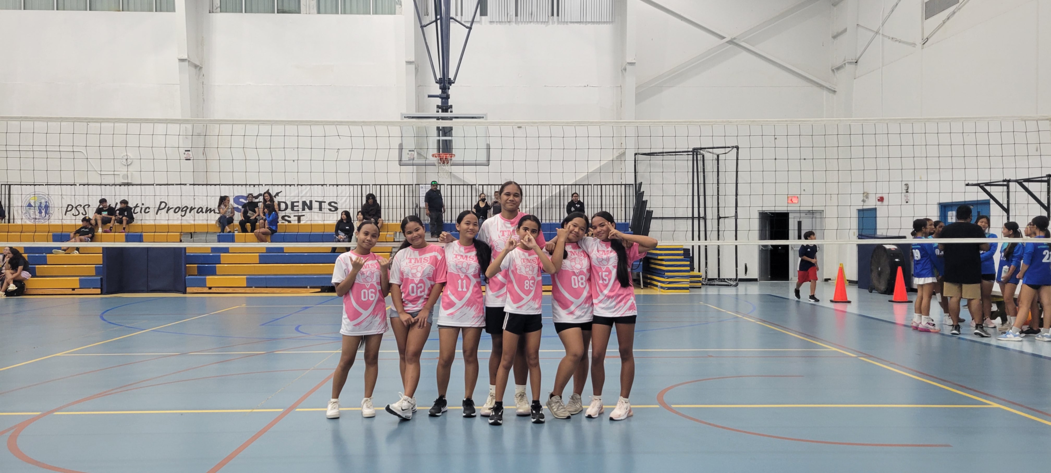 Tanapag Middle School players pose for a group photo prior to playing a game in the girls middle school division of the PSS-NMIVA Interscholastic Volleyball League SY24-25 at the Marianas High School gym.