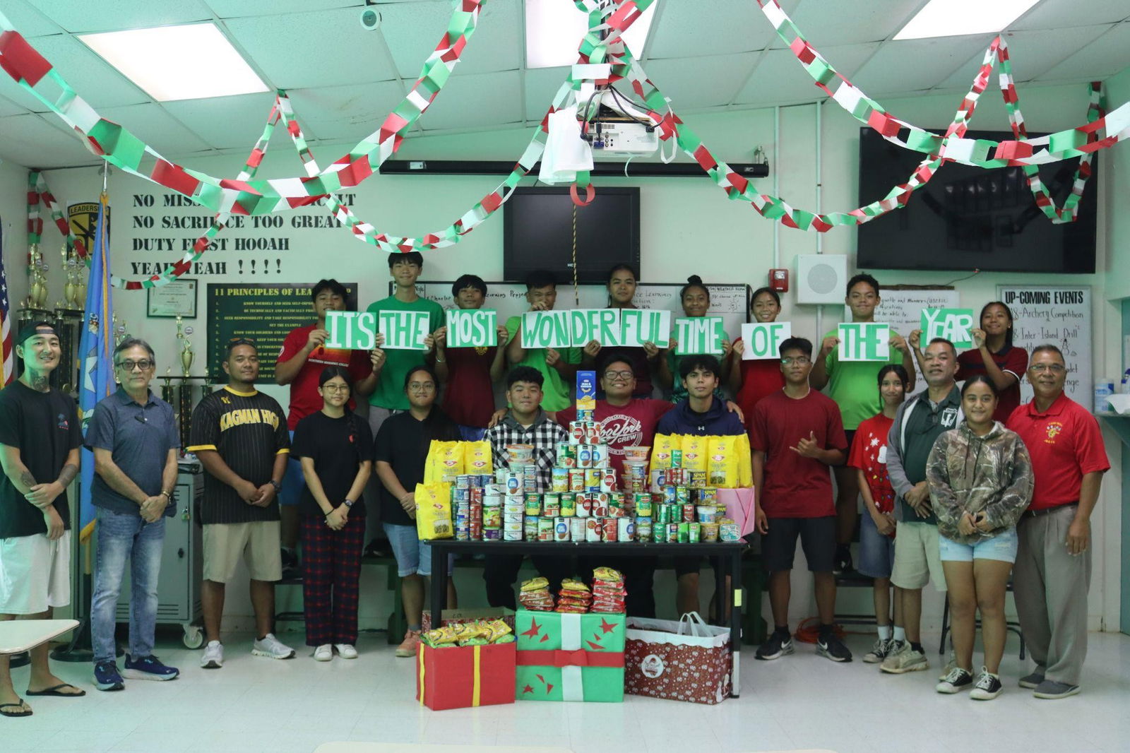 Through their Christmas Canned Food Drive, the Manta Ray Battalion cadets have donated non-perishable food items to Karidat, a church-based charitable organization.