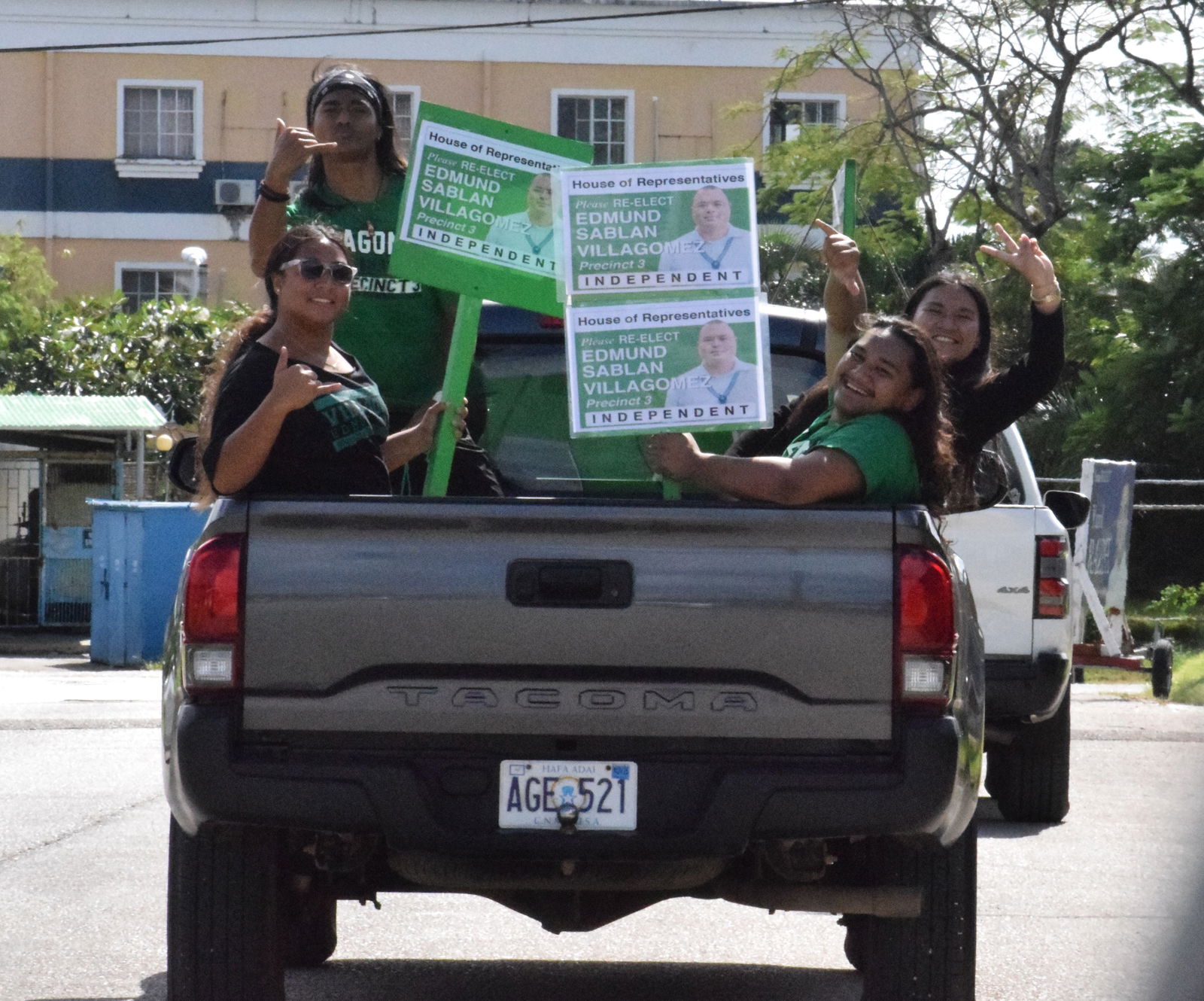 Young supporters of Speaker Edmund Villagomez ride on a truck in Garapan on Election Day, Nov. 5, 2024.