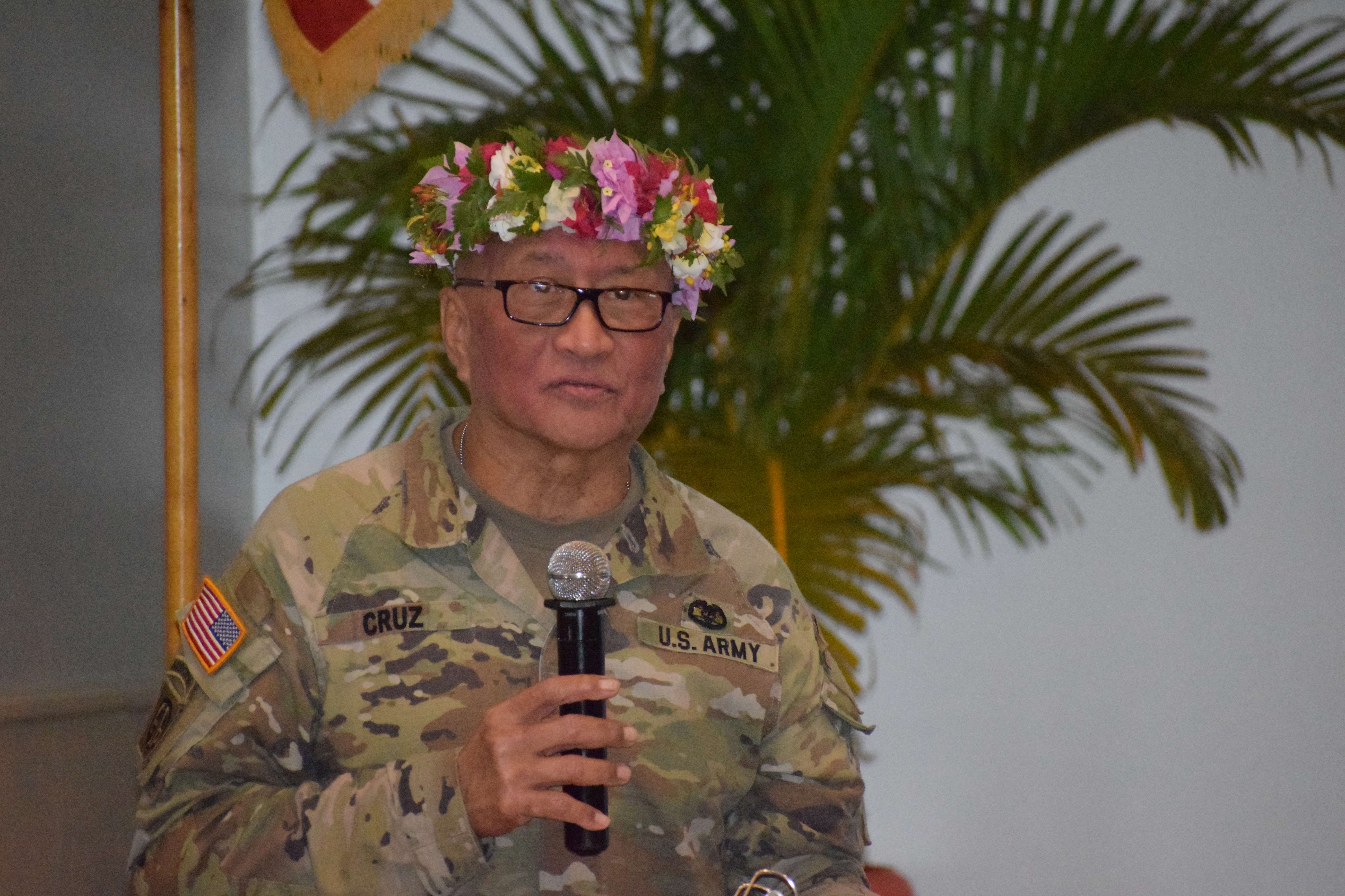 Michael Cruz, adjutant general of the Guam National Guard, delivers his keynote address.