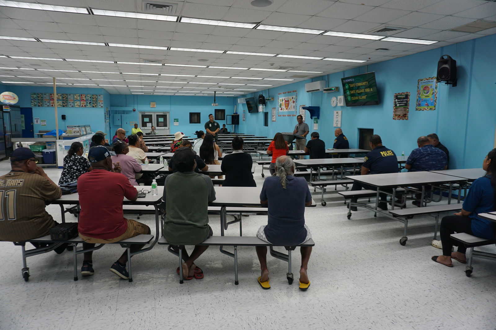 Saipan Mayor Ramon B. Camacho speaks at a public meeting his office organized for Precinct 2 residents at William S. Reyes Elementary School on Dec. 4, 2024.