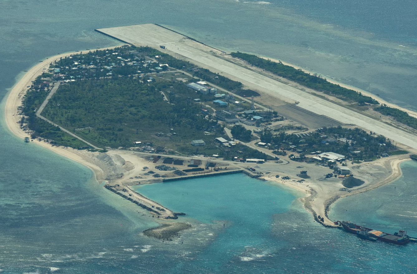 An aerial view of Philippine-occupied Thitu Island, locally known as Pag-asa, in the contested Spratly Islands, South China Sea, March 9, 2023.