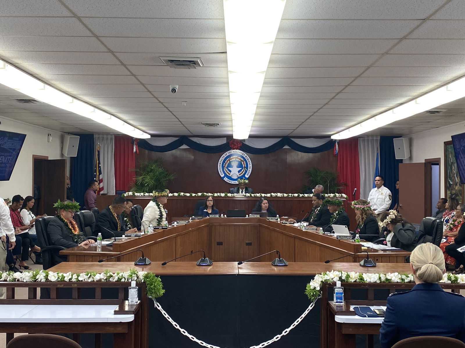 Members of the 24th Senate hold their inaugural session in the Senate chamber on Monday.