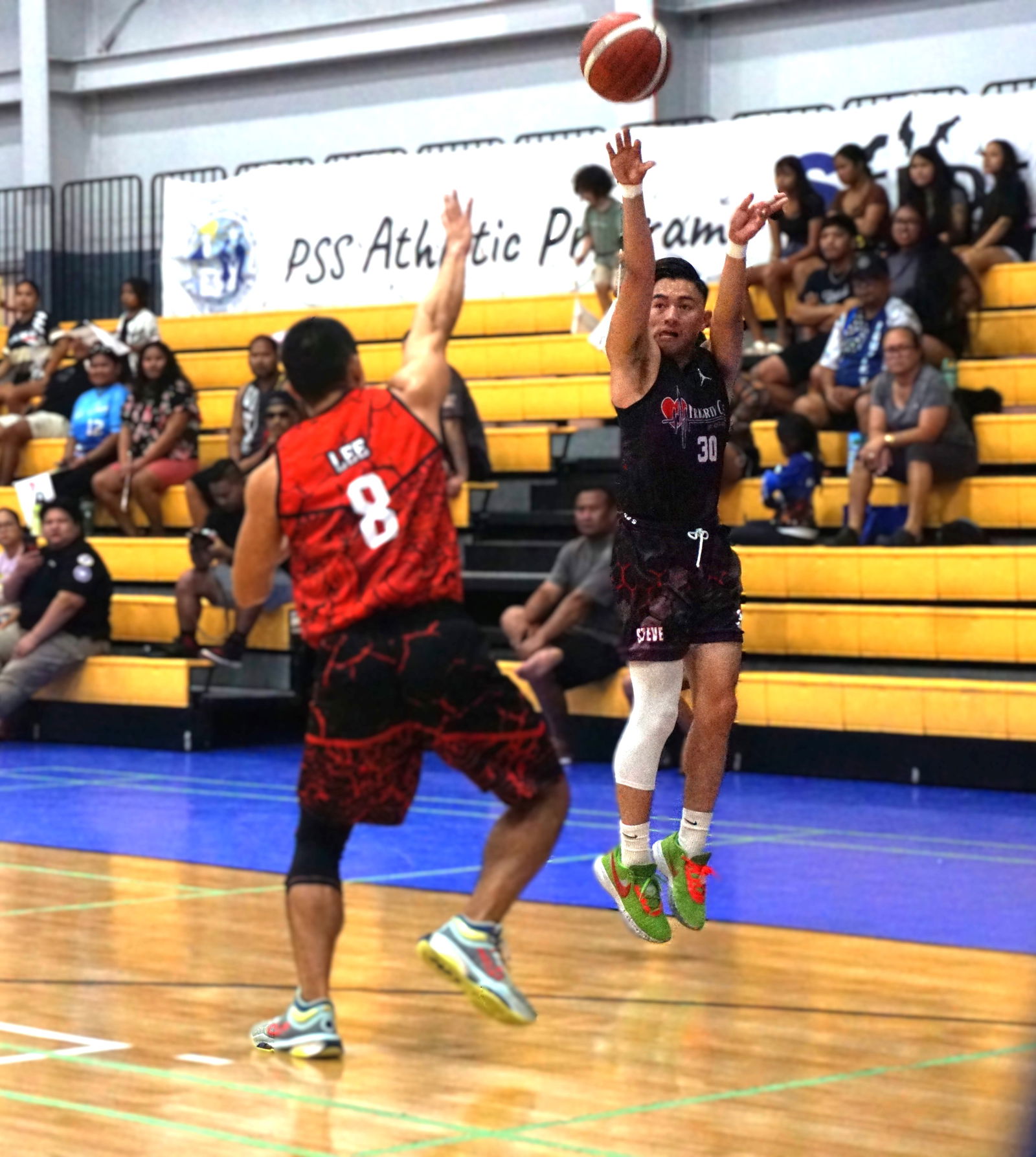 Priority Care's Steve King attempts a three-point shot.