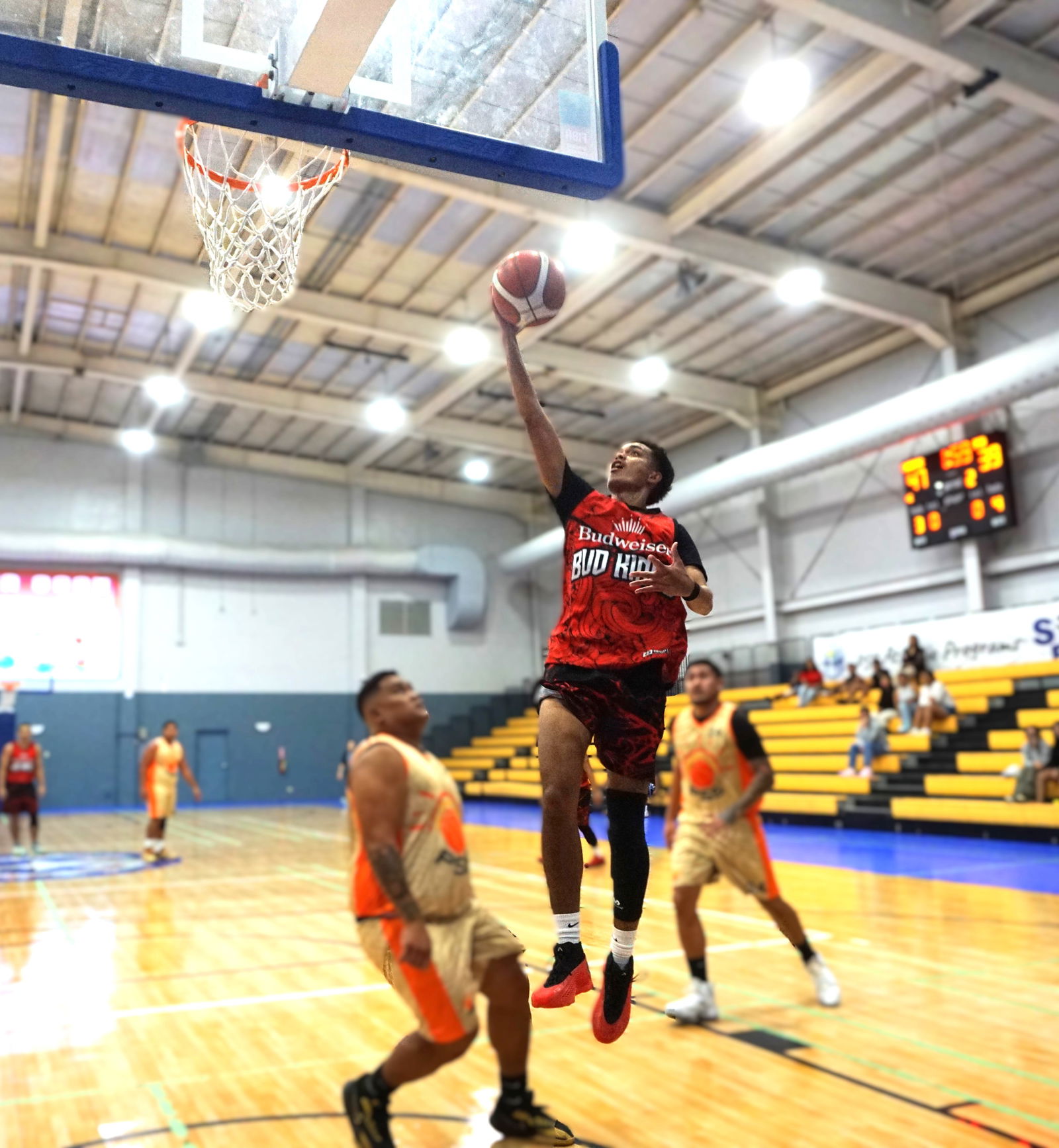Marpac’s Chioni Dela Cruz extends for the finish during a quarterfinal game of the 2024 R&J Wine and Liquor Inter-Government/Business League at the Ada gym on Monday.