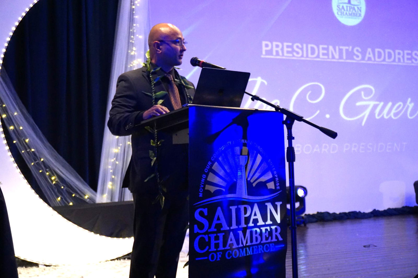 Saipan Chamber of Commerce President Joe Guerrero delivers his remarks.