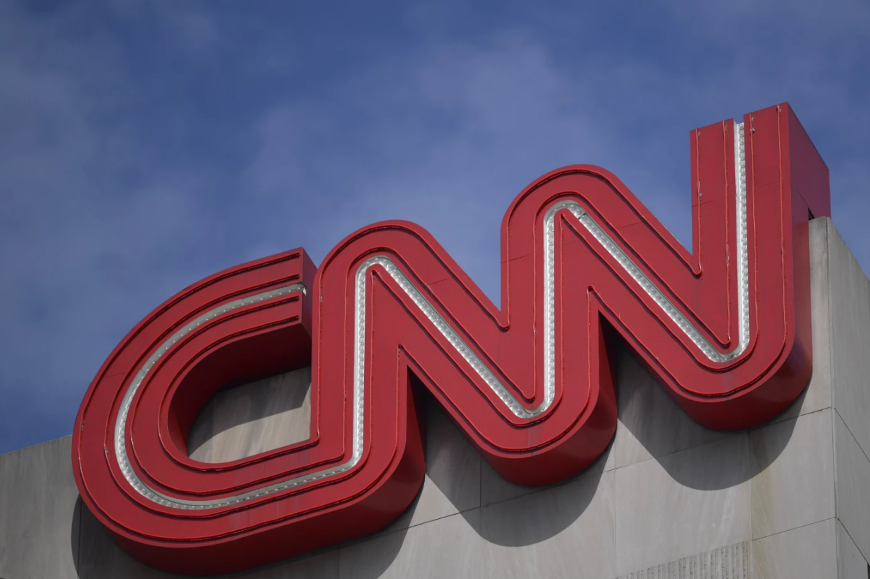 Signage is seen at the CNN Center in Atlanta on April 21, 2022.