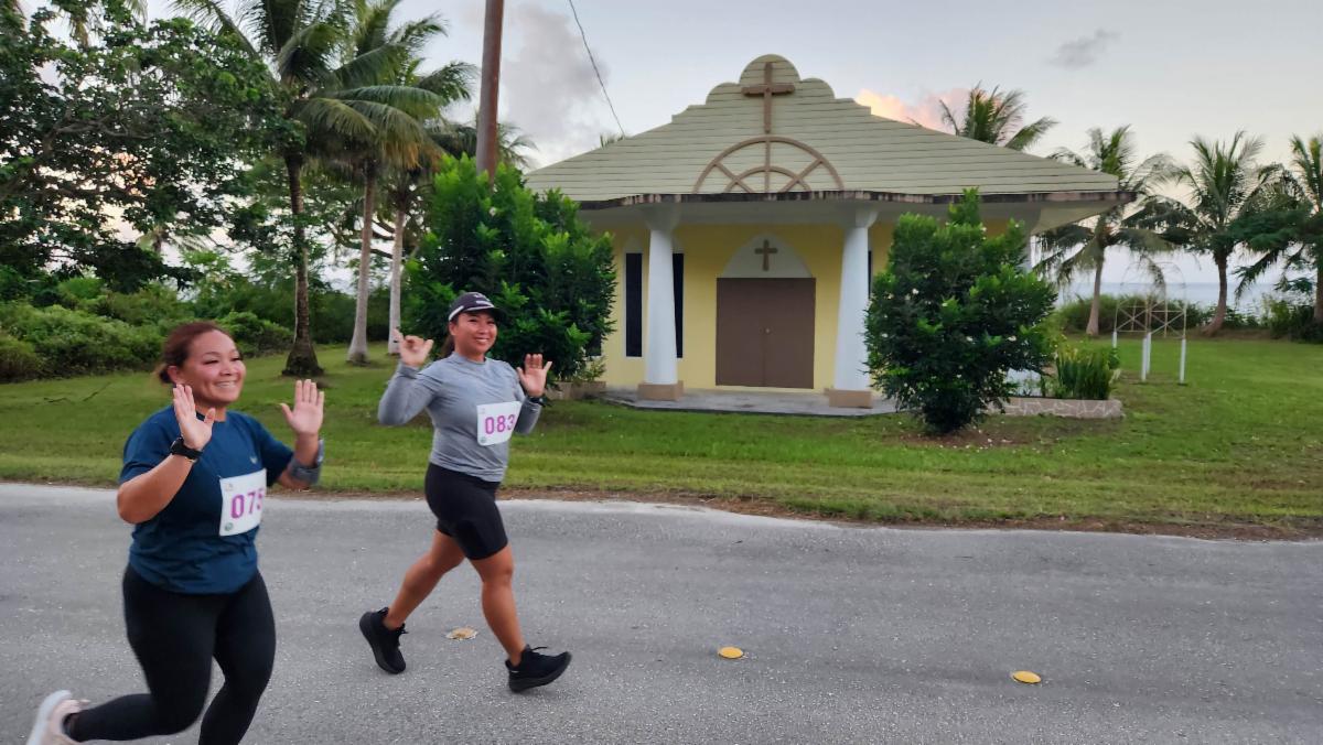 Lynnae Yobech, left, of the Marianas and Diane Abigania take on the 5K course of the 2nd Annual Rota Marathon on Jan. 18, 2025.