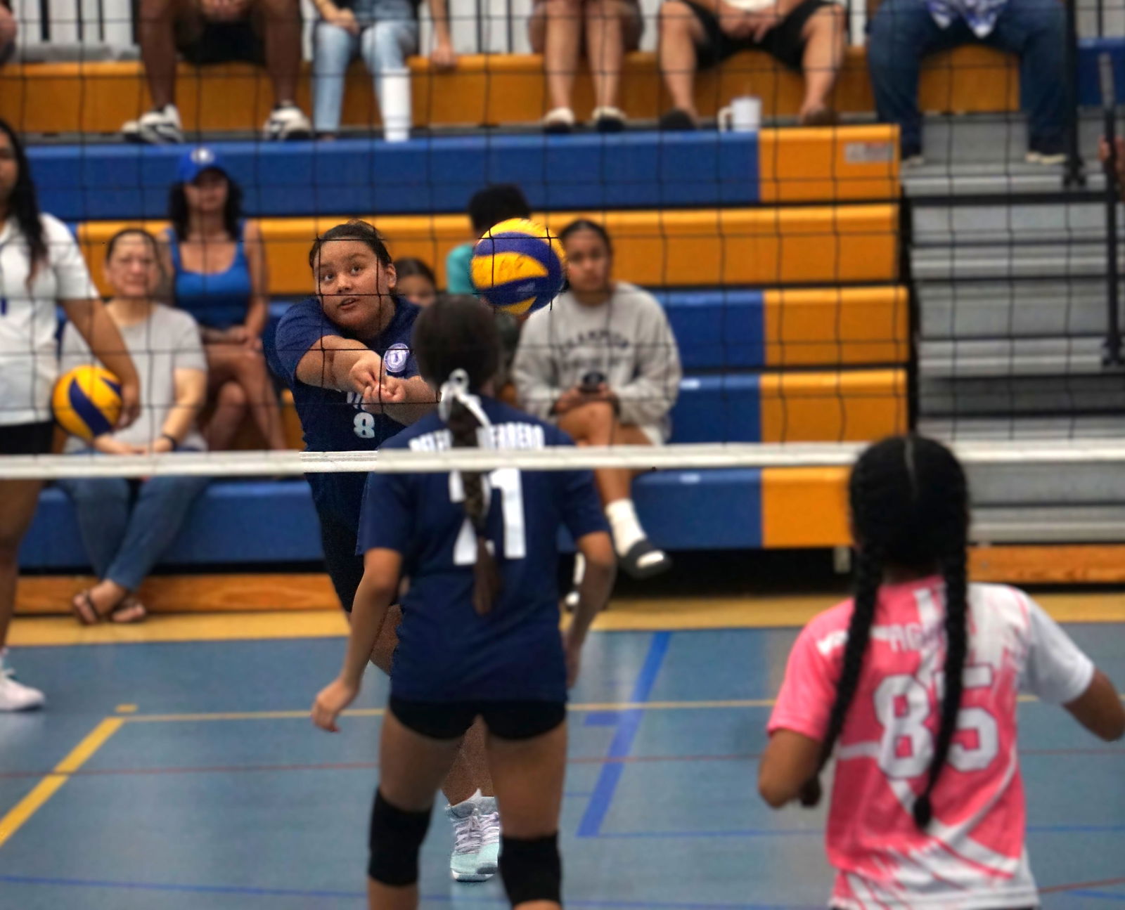 MCS' Caydince Masga extends for the off-balanced bump return.