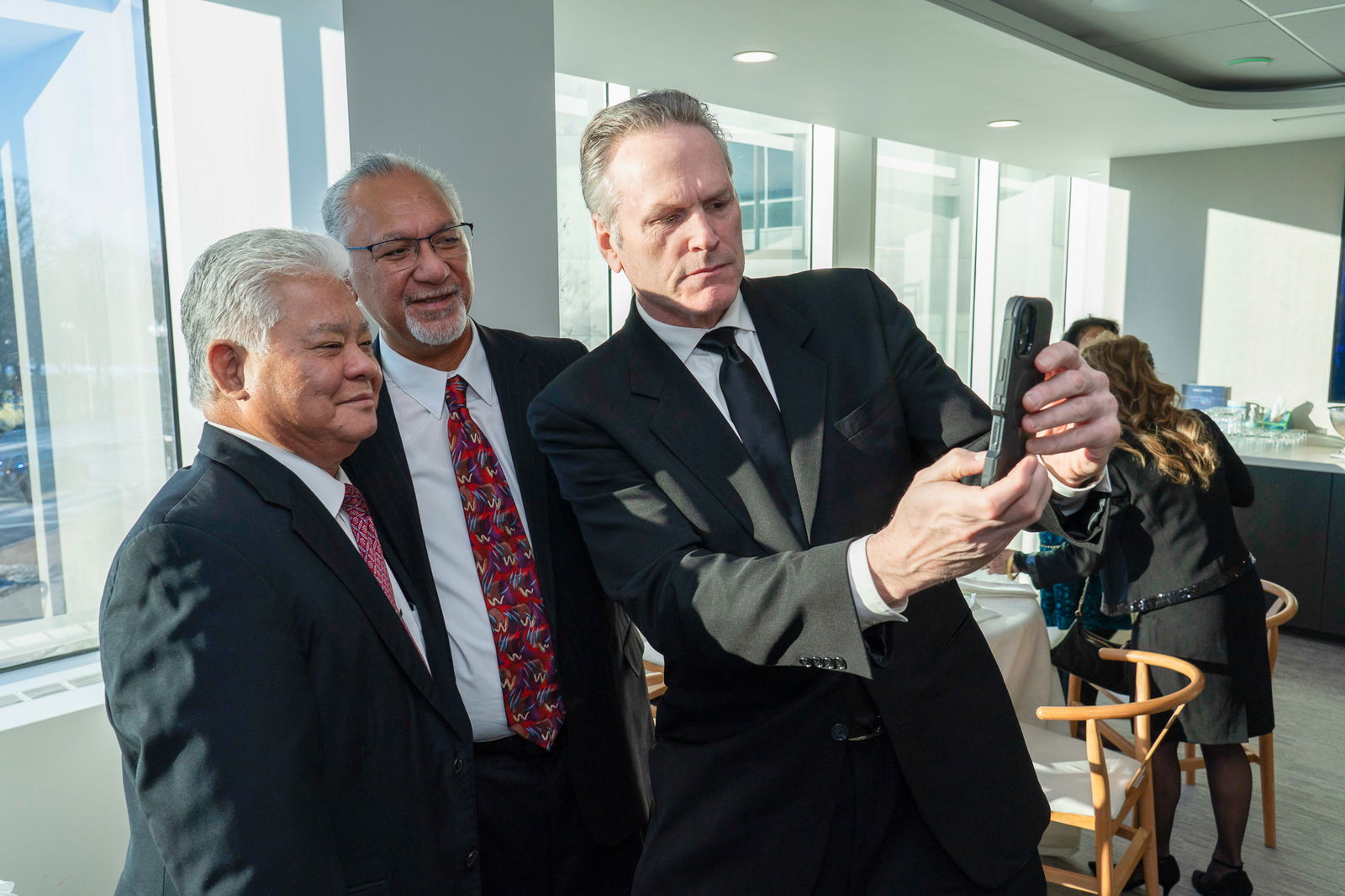 Governor Arnold I. Palacios of the CNMI, Governor Pula’ali’i Nikolao  Pula of American Samoa, and  Governor Mike Dunleavy of Alaska at the 2025 Presidential Inauguration in Washington, D.C.