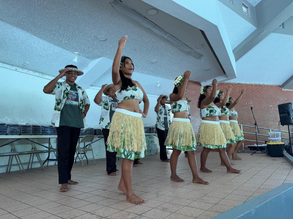 Students of Da’ok Academy perform during the Marianas Tourism Education Council Tourism Summit on Jan. 24, 2025, at Garapan Central Park in Saipan.