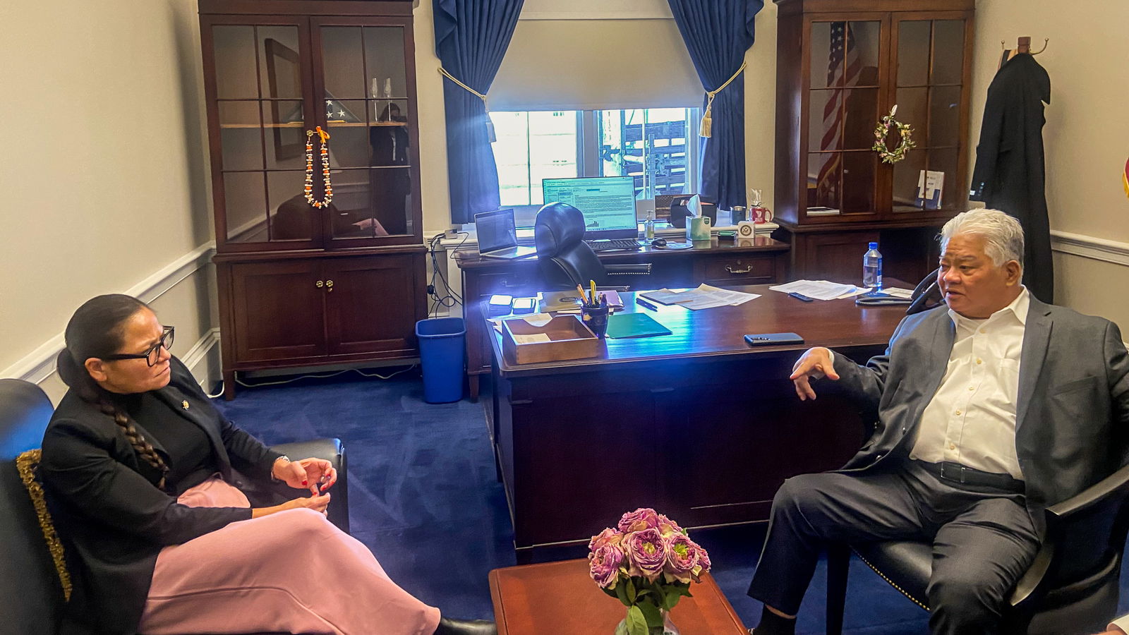 Governor Arnold I. Palacios meets with CNMI Delegate Kimberlyn King-Hinds in Washington, D.C., to discuss key federal priorities and initiatives for the Commonwealth.