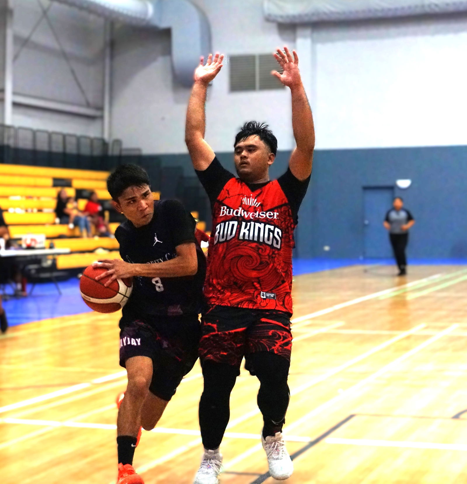 Priority Care's Justice Aldan makes a move to the basket.