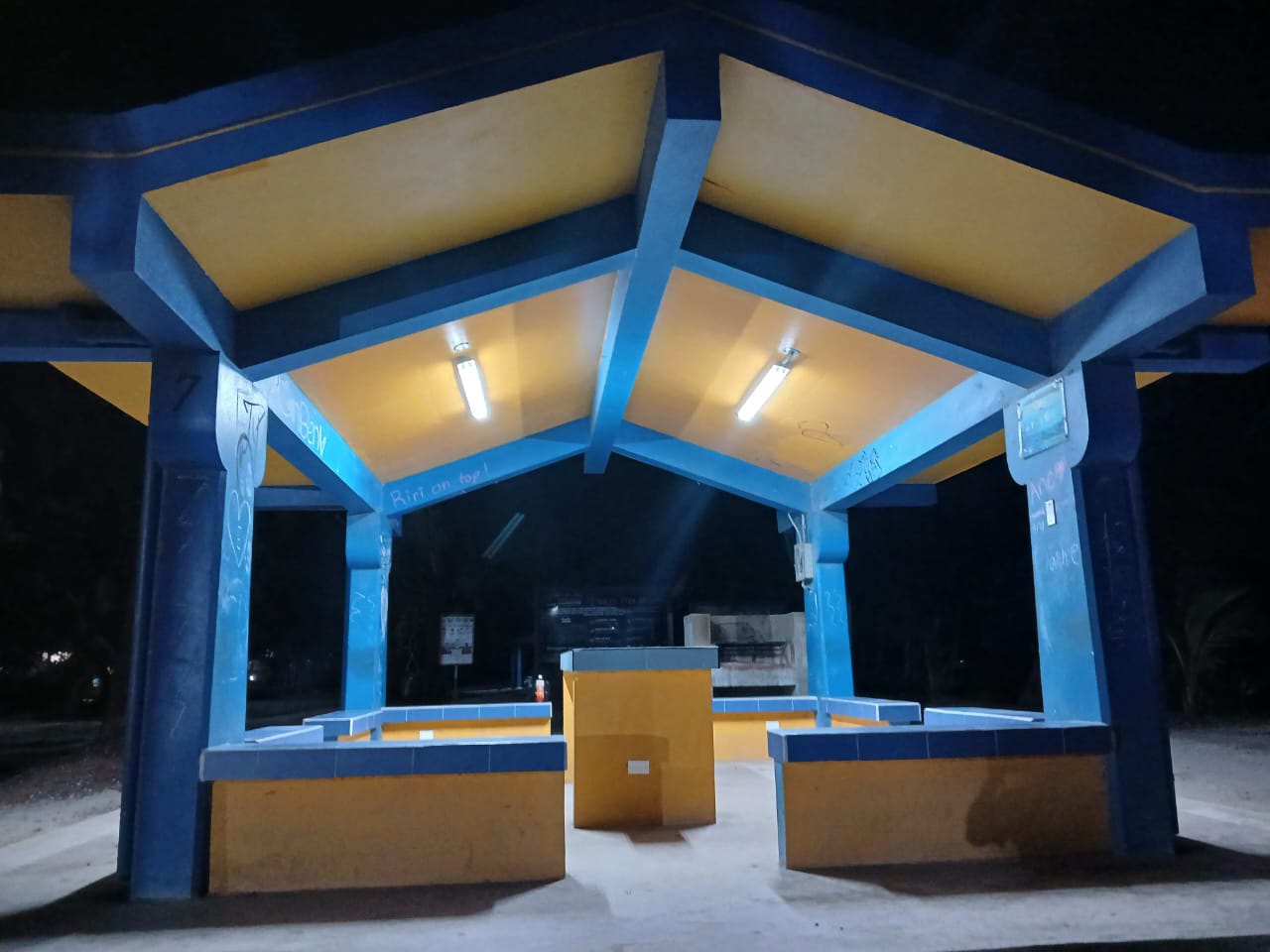 A Sugar Dock pavilion with solar lights.